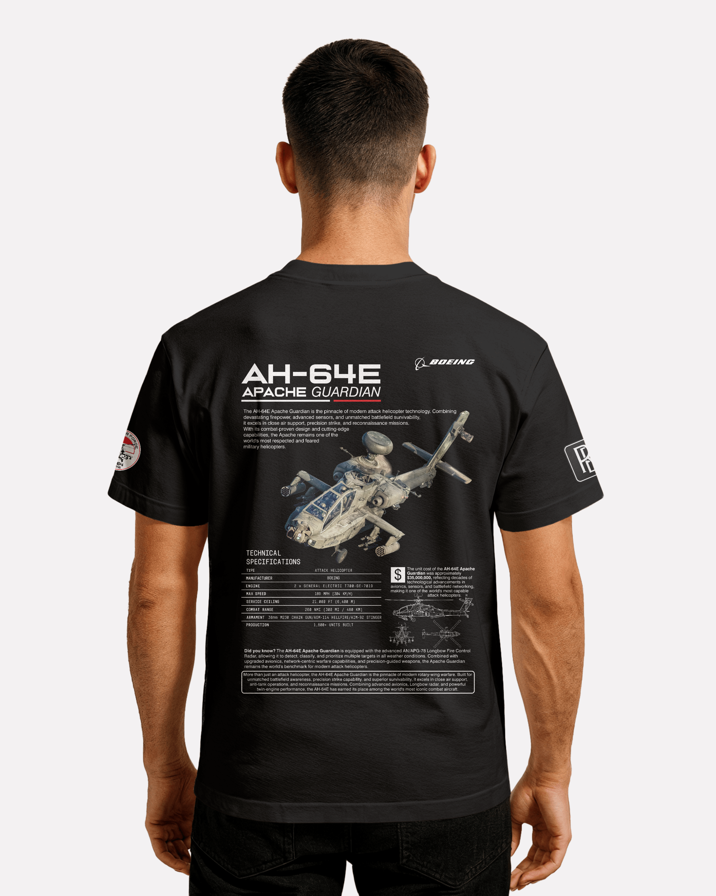 AH-64E Apache Classic Unisex T-shirt White/Black