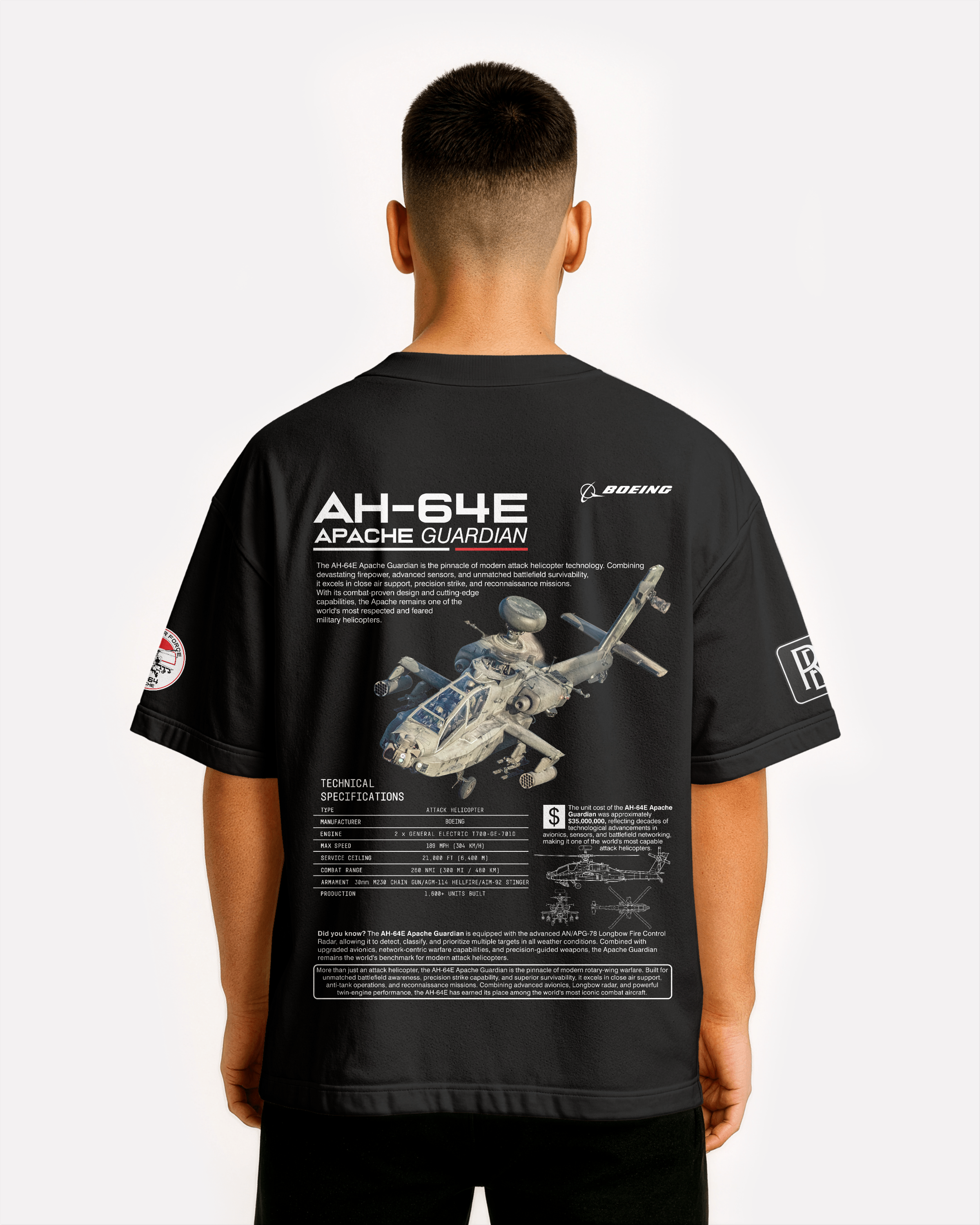 AH-64E Apache Oversize T-shirt Unisex White/Black