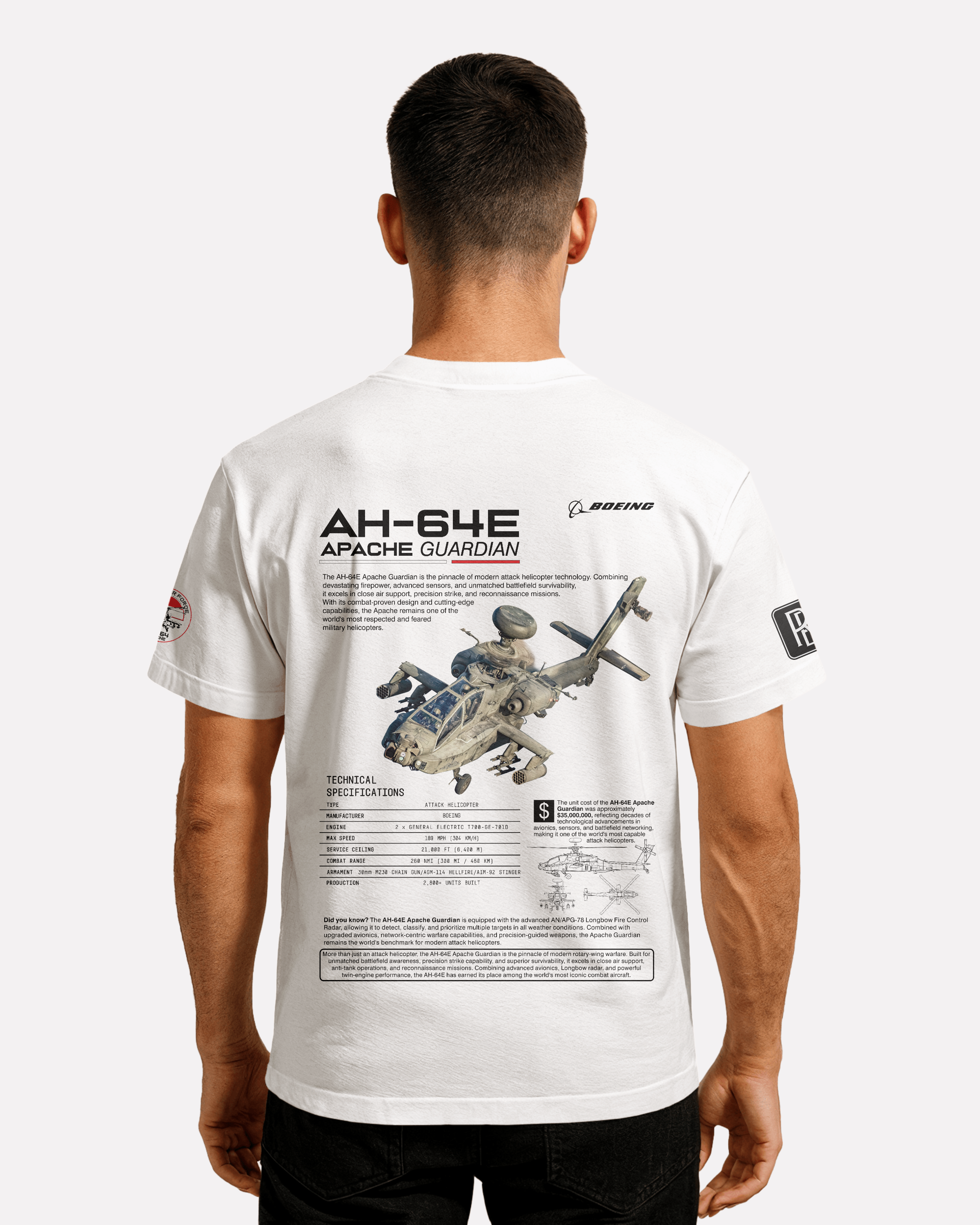 AH-64E Apache Classic Unisex T-shirt White/Black