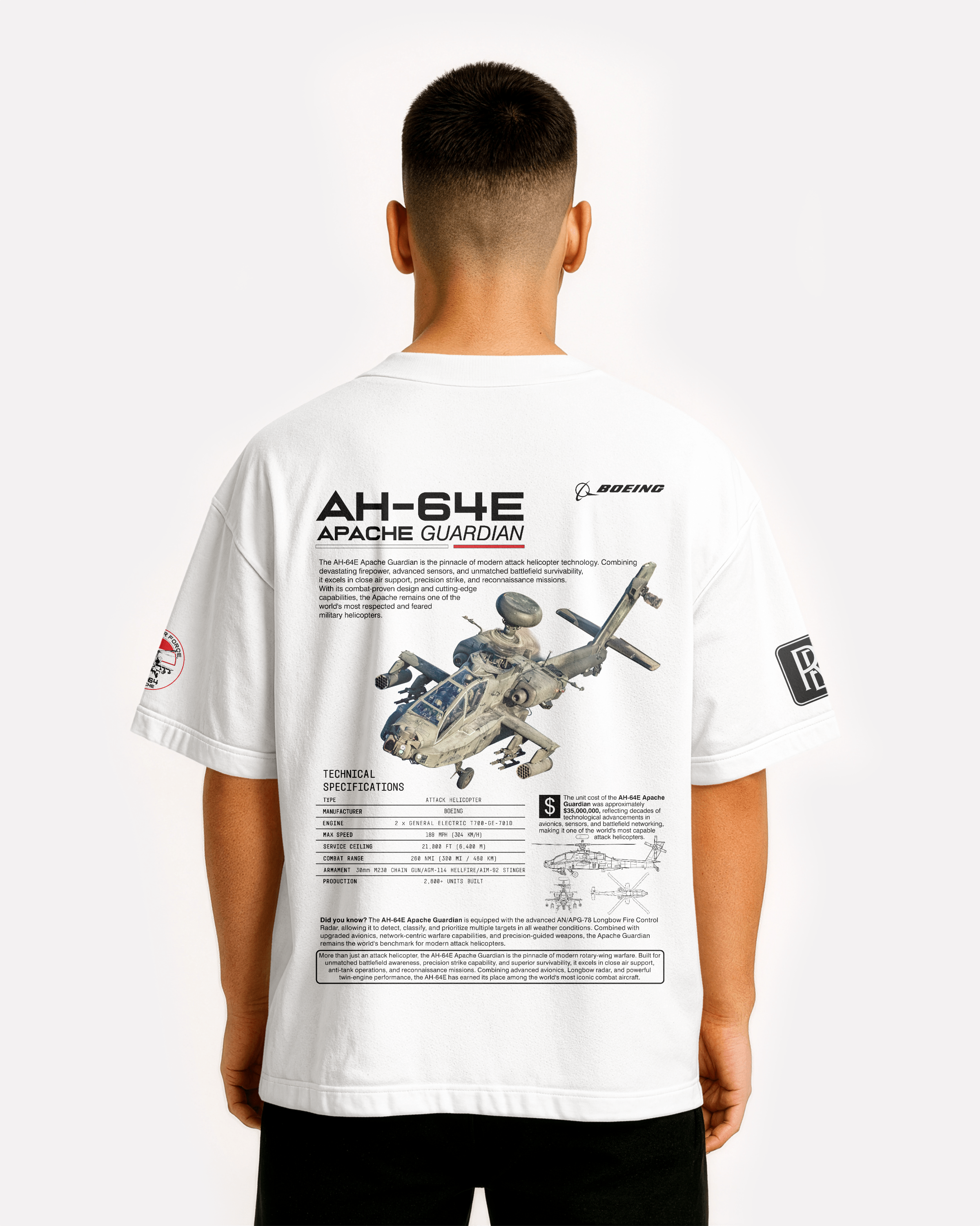 AH-64E Apache Oversize T-shirt Unisex White/Black