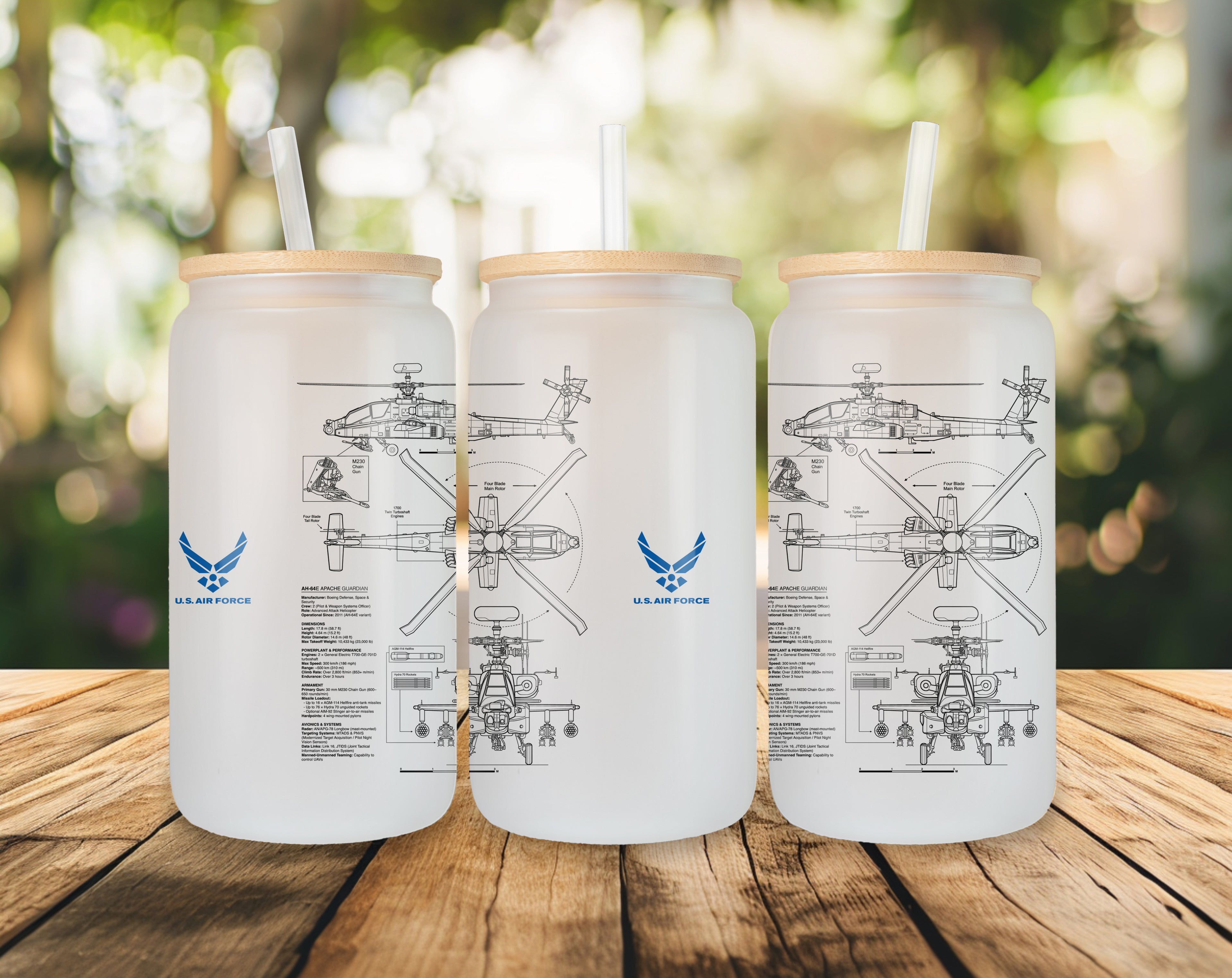 AH-64E Apache Szklanka z pokrywką i słomką 500 ml