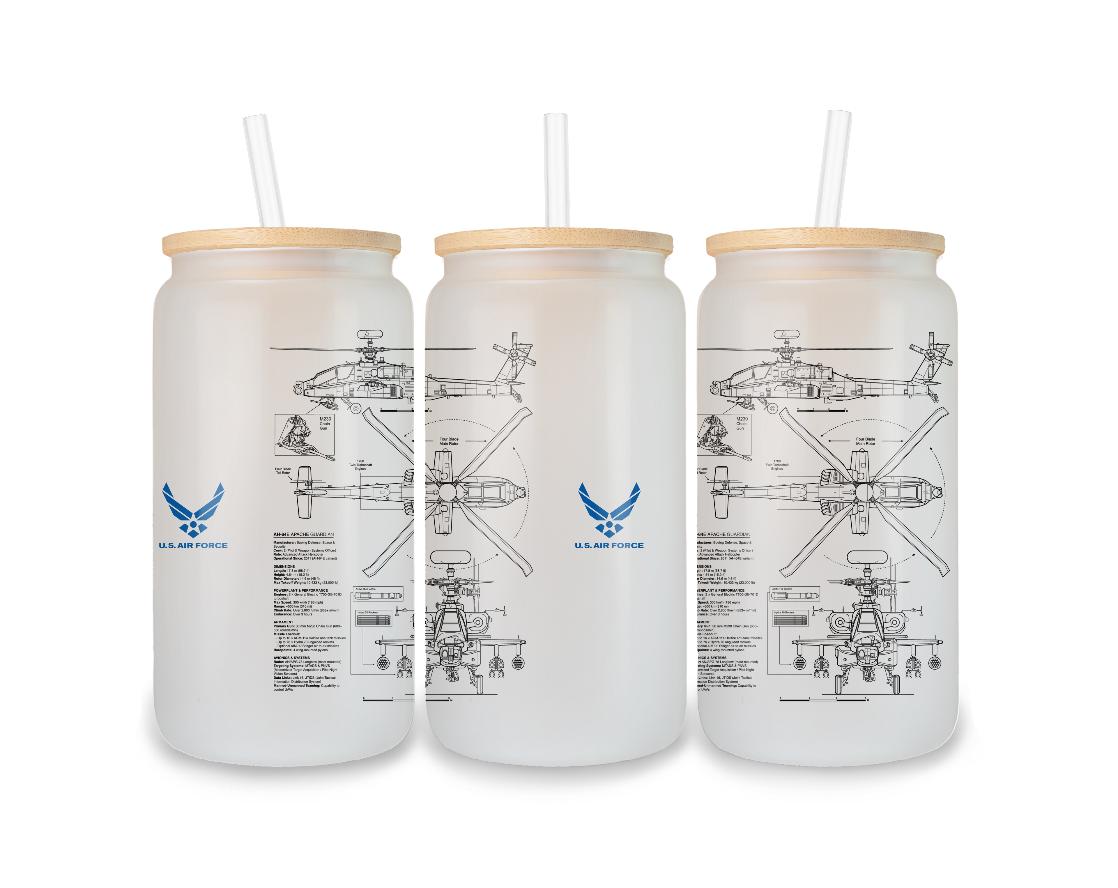 AH-64E Apache Szklanka z pokrywką i słomką 500 ml