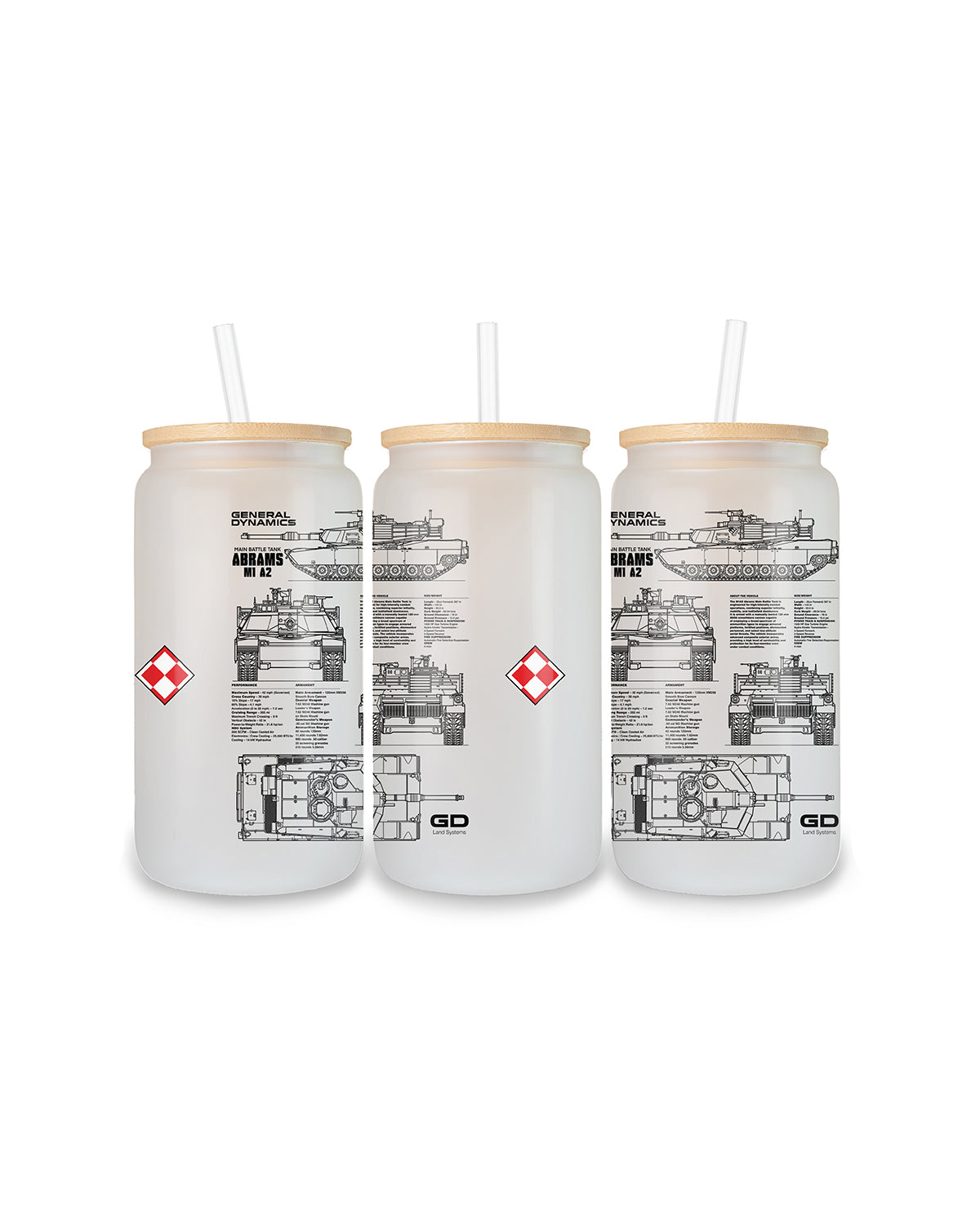 Abrams M1A2 PL Glass with lid and straw 500 ml