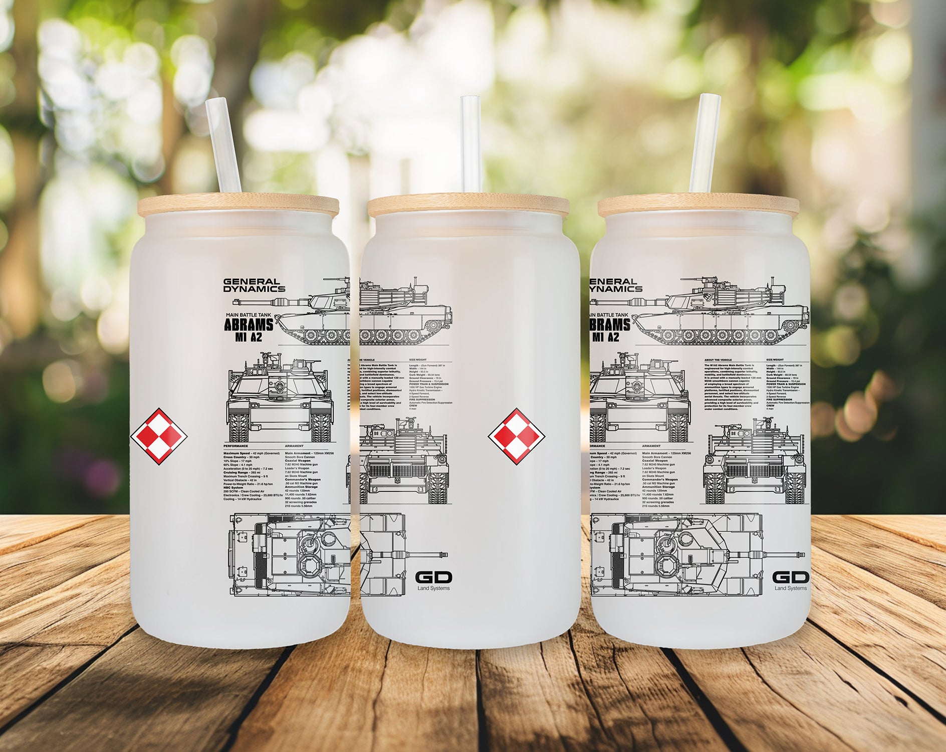 Abrams M1A2 PL Glass with lid and straw 500 ml