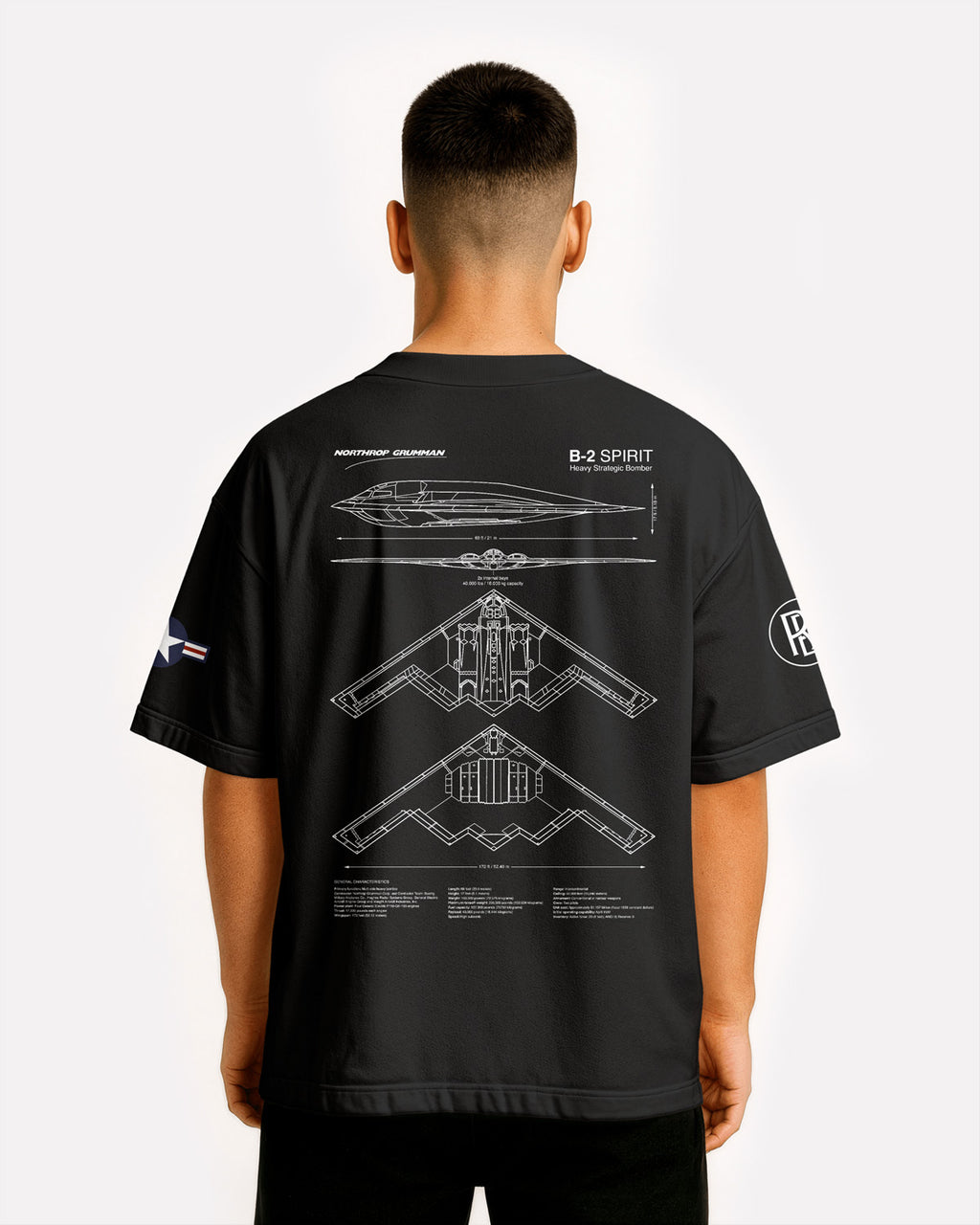 B-2 Spirit Oversize T-shirt Unisex biała/czarna