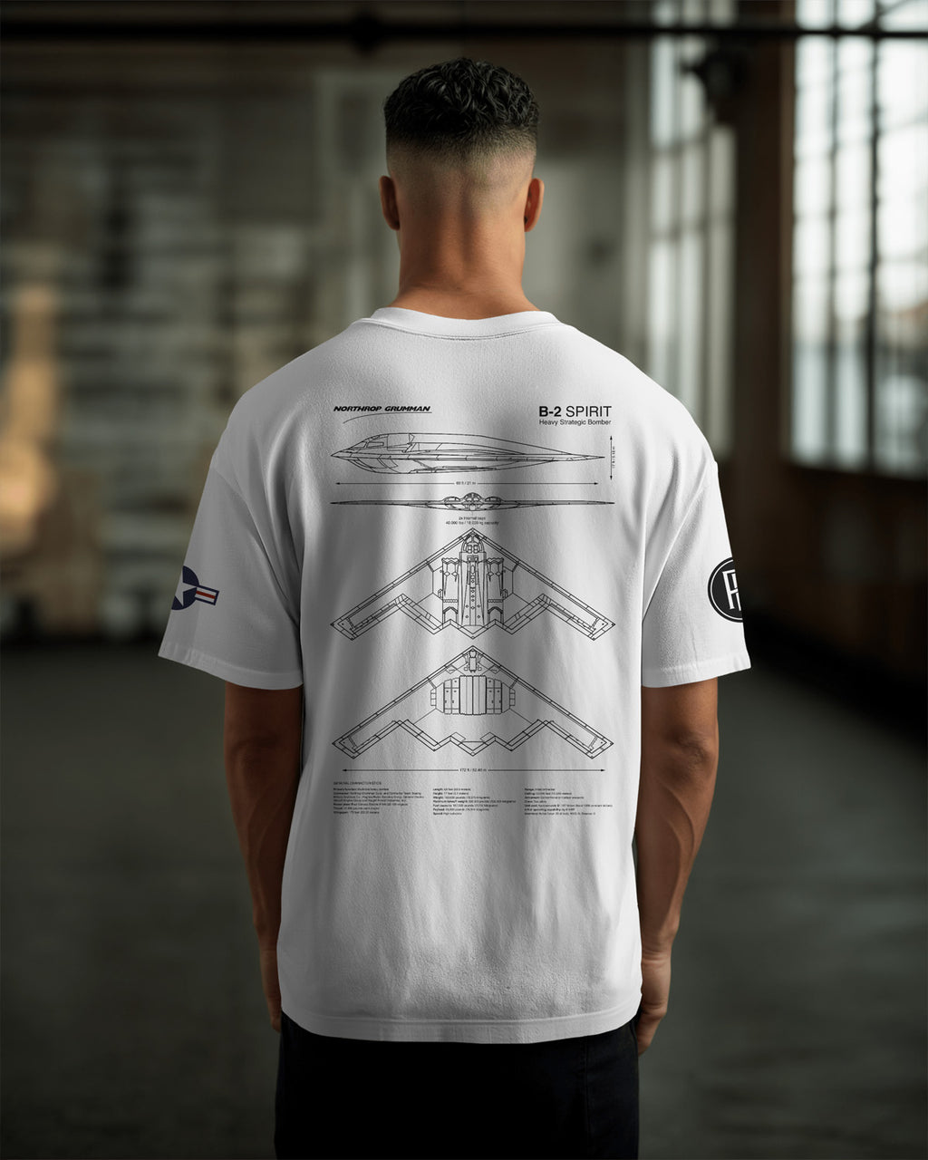 B-2 Spirit Oversize T-shirt Unisex biała/czarna