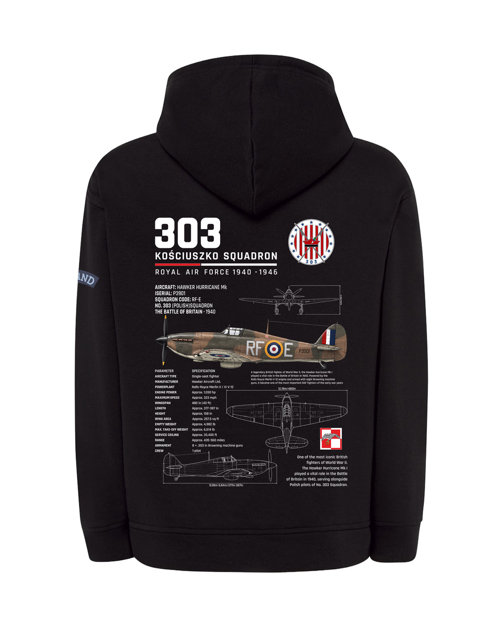 Толстовка с капюшоном F-18 Hornet, 320 г, черно-серая.