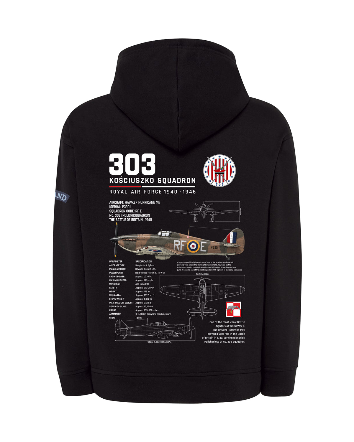 Толстовка с капюшоном F-18 Hornet, 320 г, черно-серая.