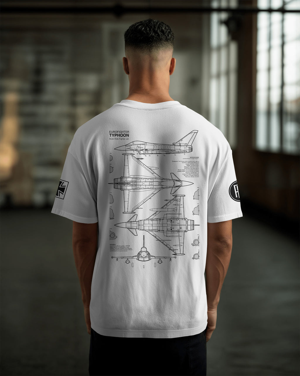 Eurofighter Typhoon RAF Oversize T-shirt Unisex biała/czarna