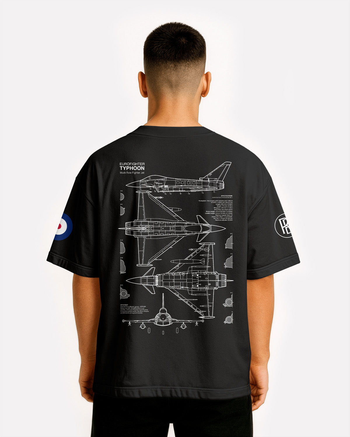 Eurofighter Typhoon RAF Oversize T-shirt Unisex biała/czarna