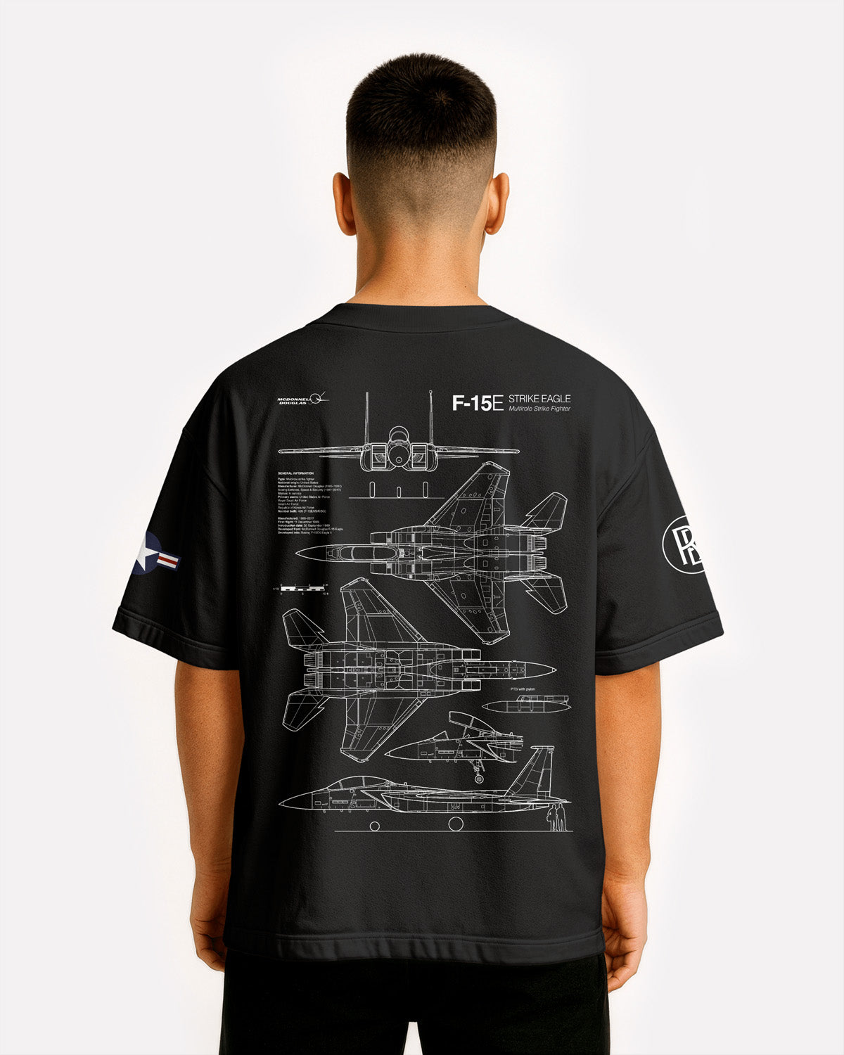 F-15E Oversize T-shirt Unisex biała/czarna
