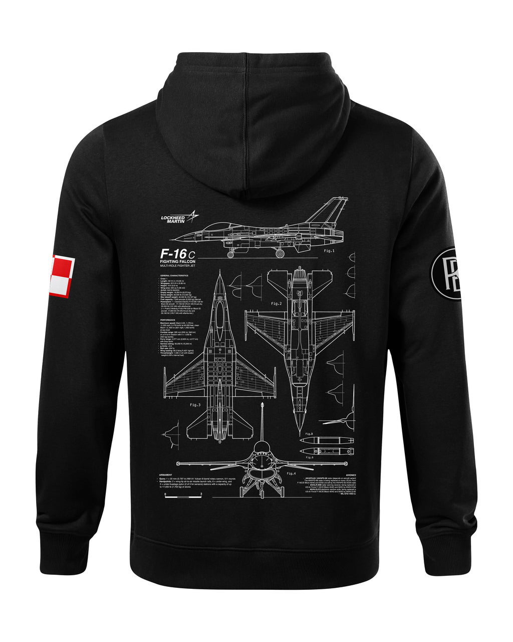 F-16 Bluza z kapturem 320g czarna/szara