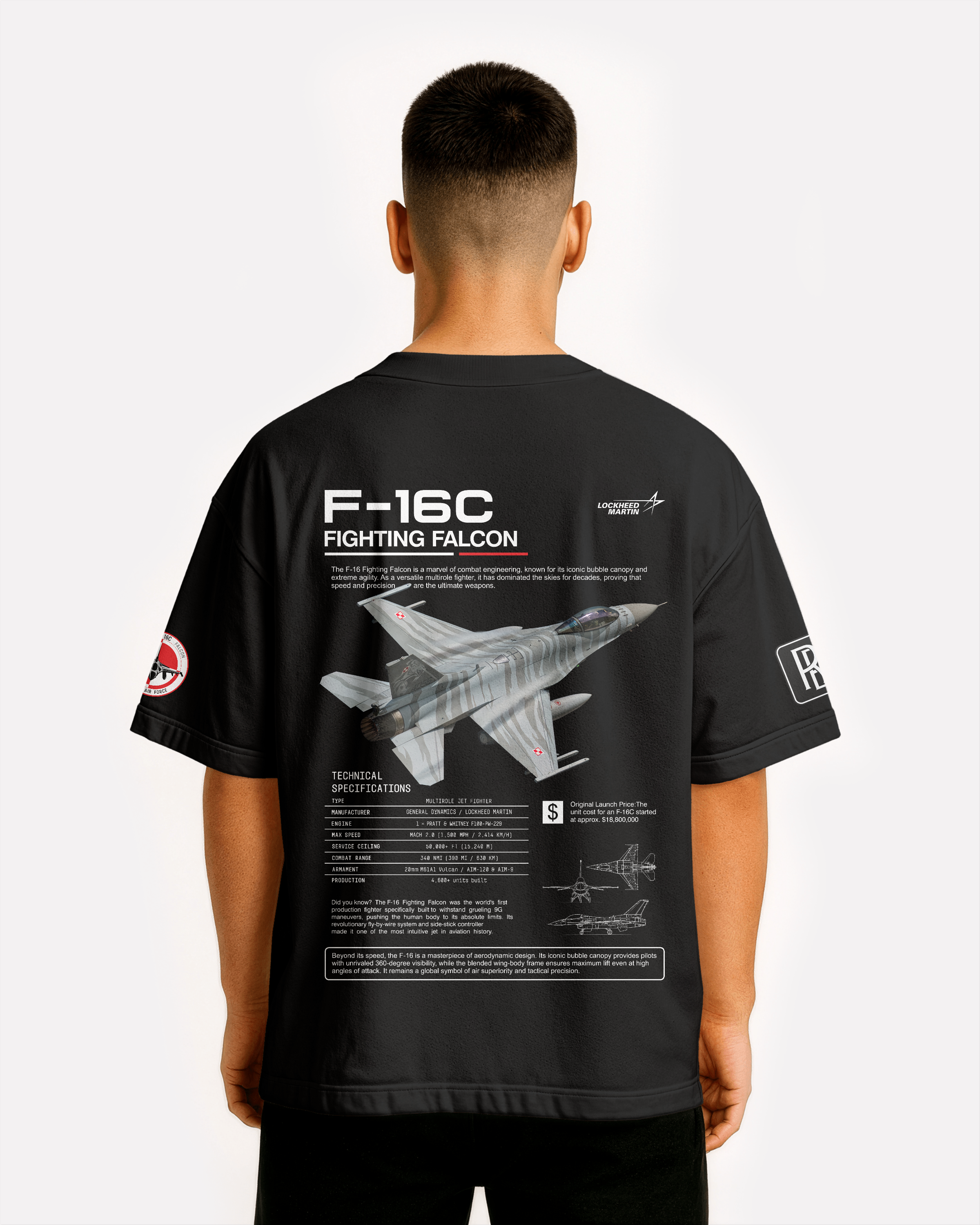 F-16 Oversize T-shirt Unisex White/Black