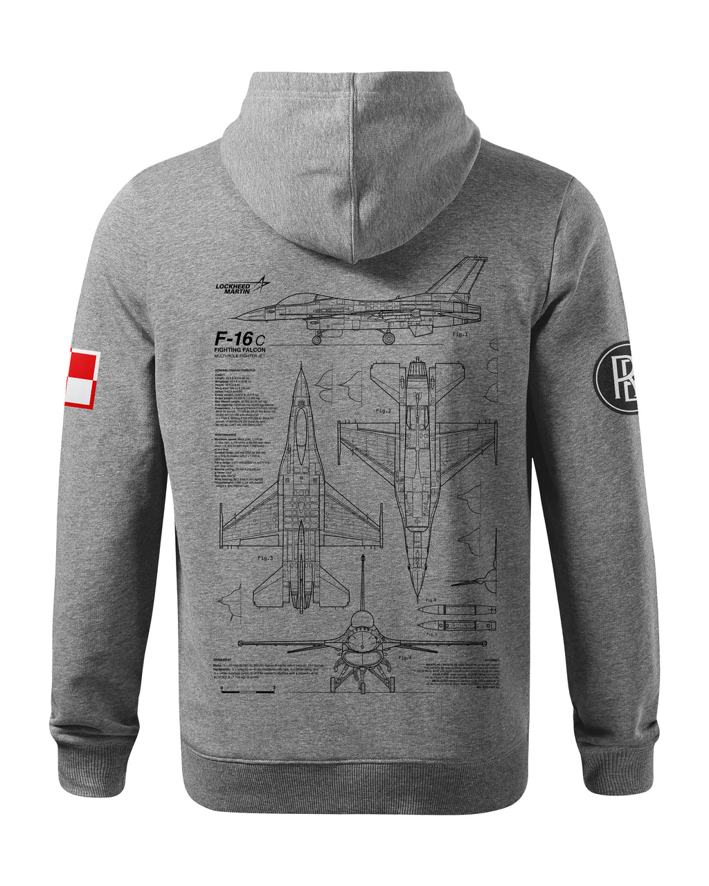 F-16 Bluza z kapturem 320g czarna/szara