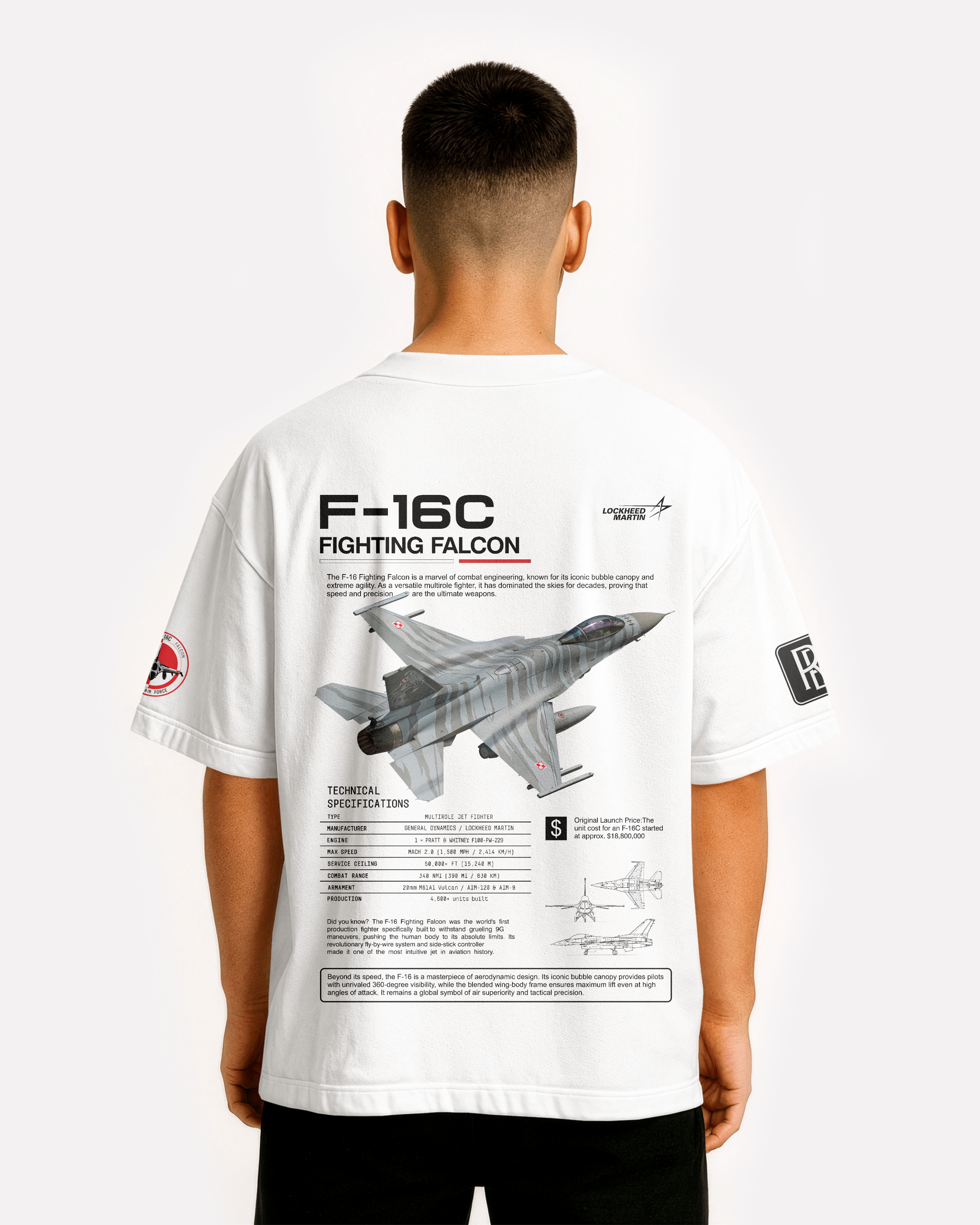 F-16 Oversize T-shirt Unisex White/Black