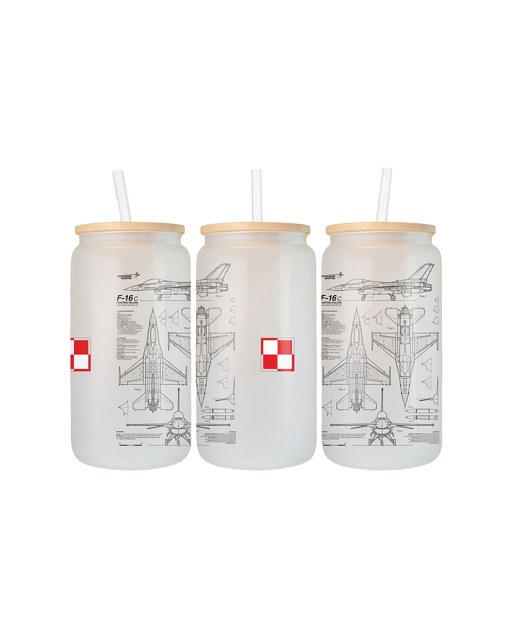 F-16 Glass with lid and straw 500 ml