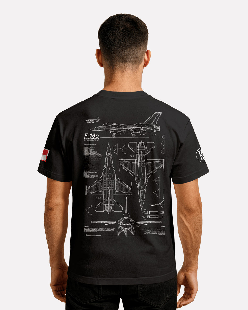F-16 T-shirt Classic Unisex biała/czarna