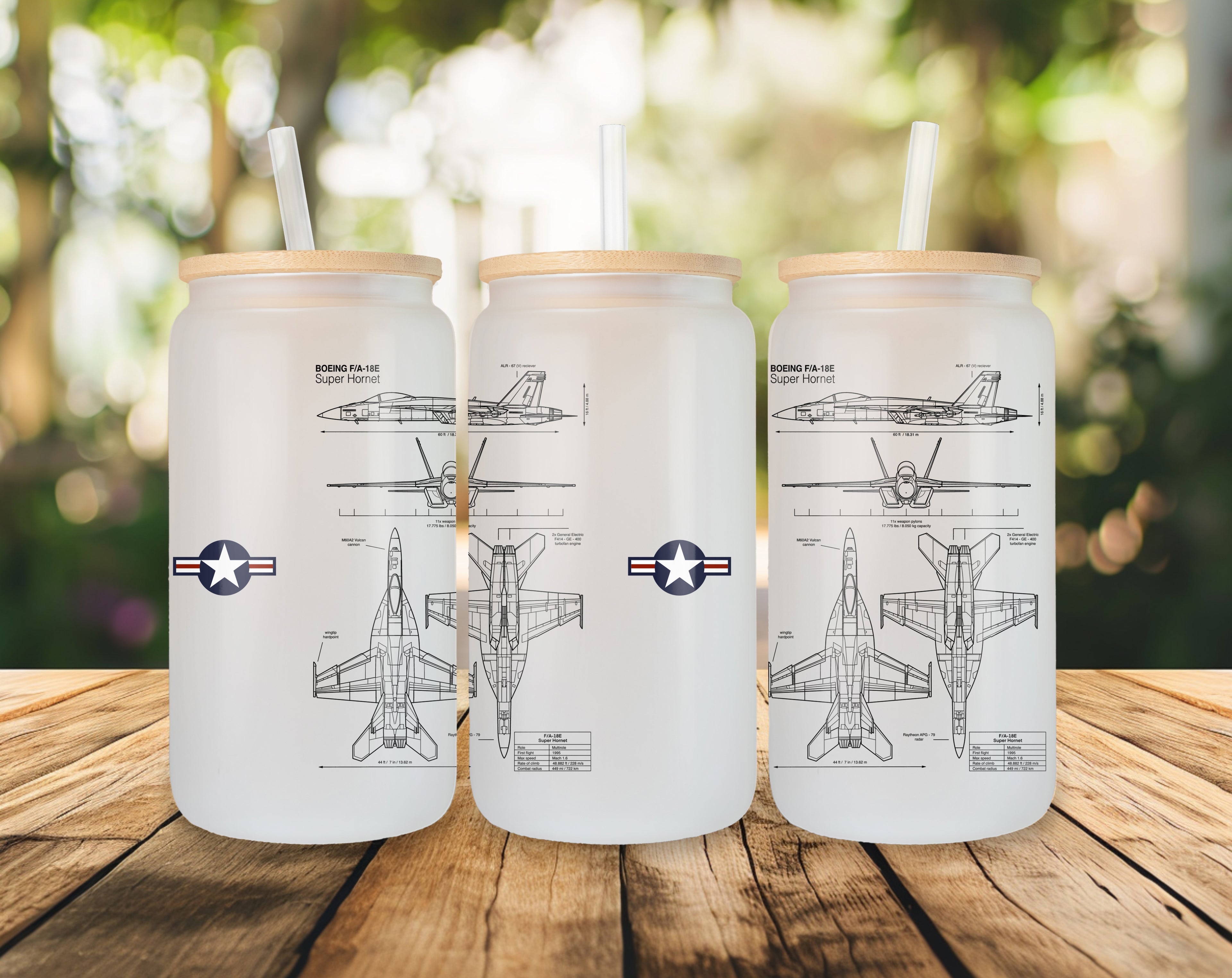 F-18 Hornet Glass with lid and straw 500 ml