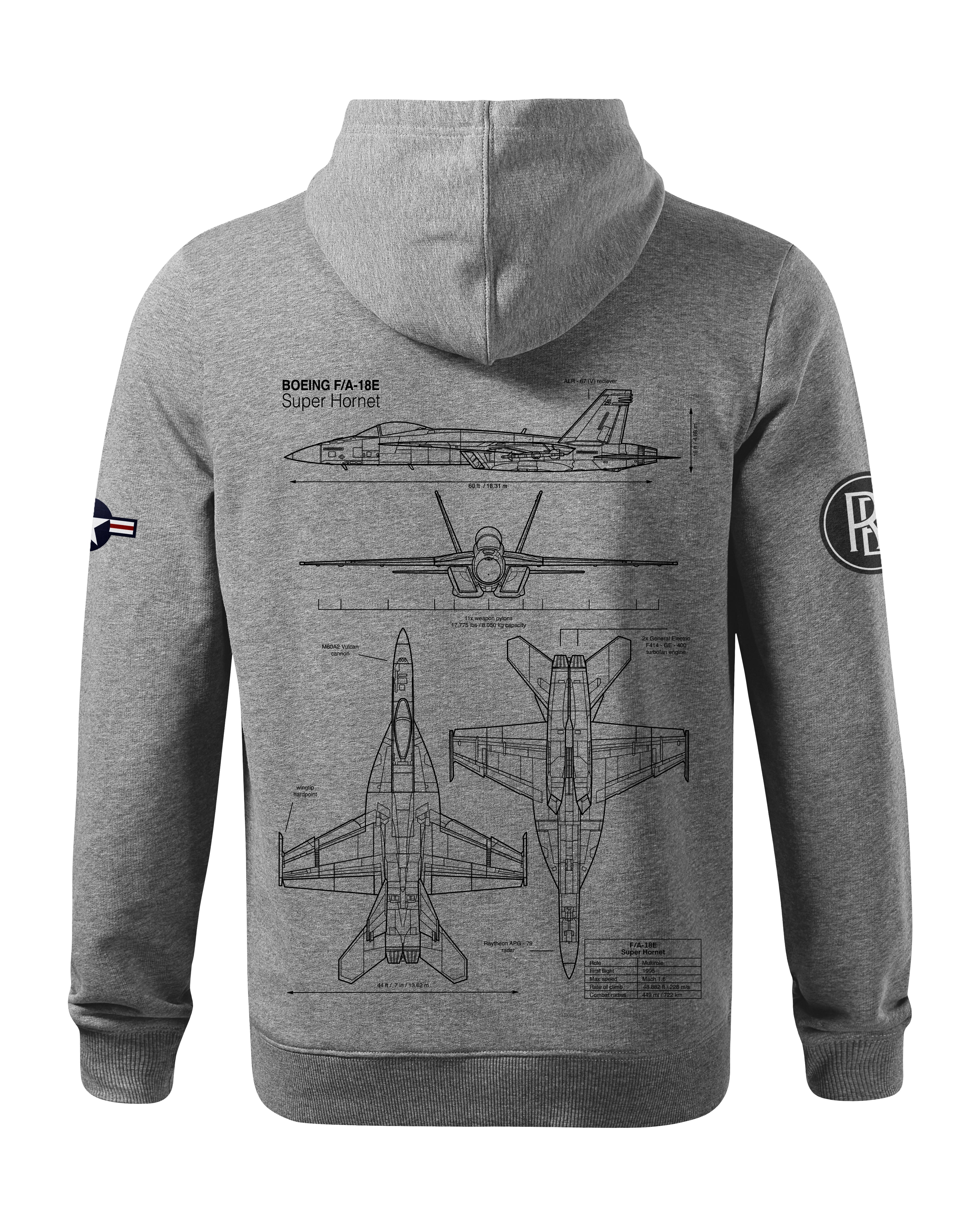 F-18 Hornet Hoodie 320g Black/Grey