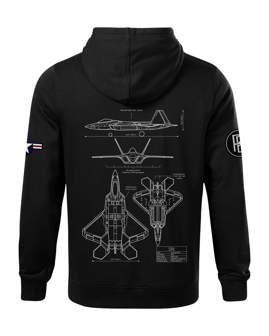 F-22 Raptor Bluza z kapturem 320g czarna/szara