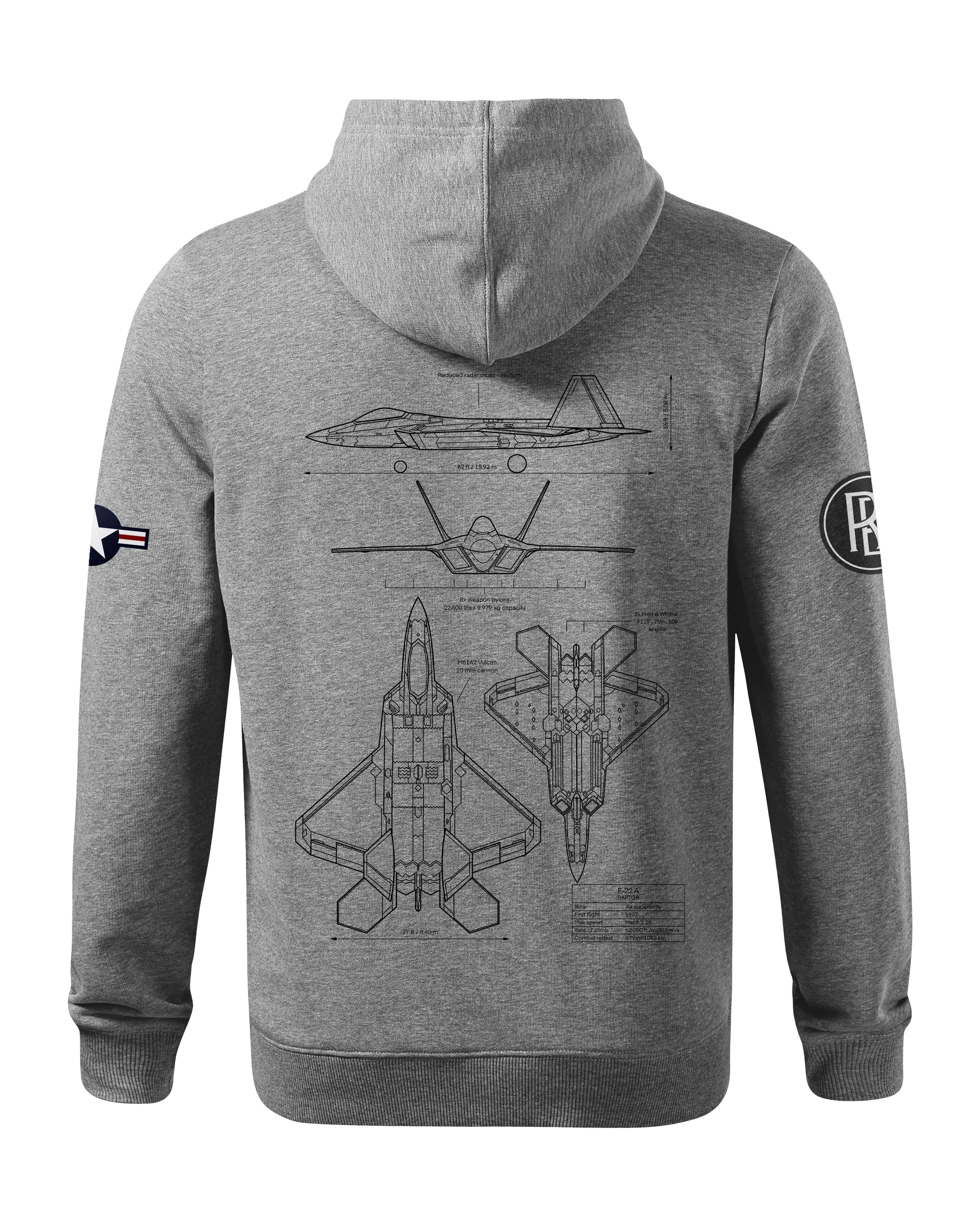 F-22 Raptor Hoodie 320g Black/Grey