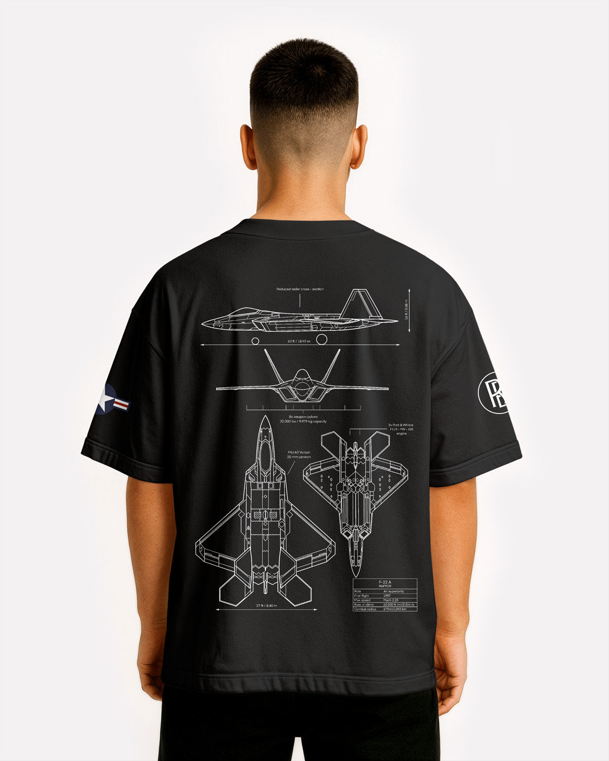 F-22 Raptor Oversize T-shirt Unisex biała/czarna