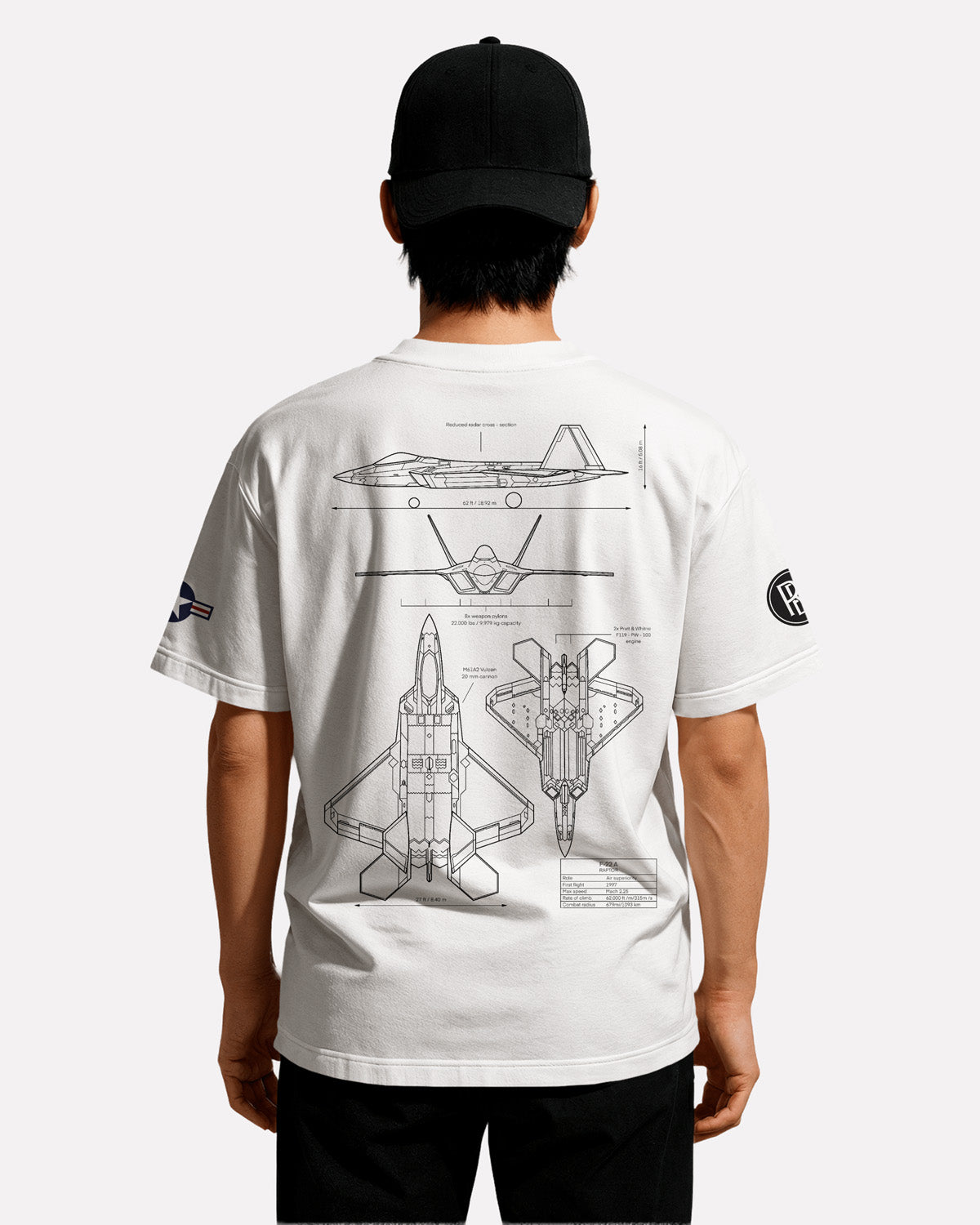 F-22 Raptor T-shirt Classic Unisex biała/czarna