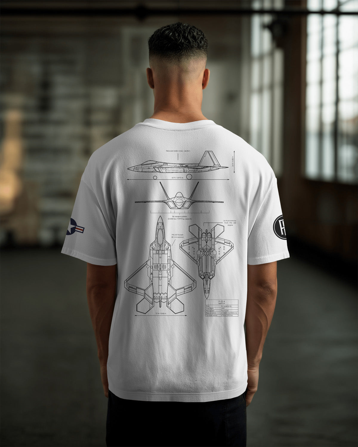 F-22 Raptor Oversize T-shirt Unisex biała/czarna