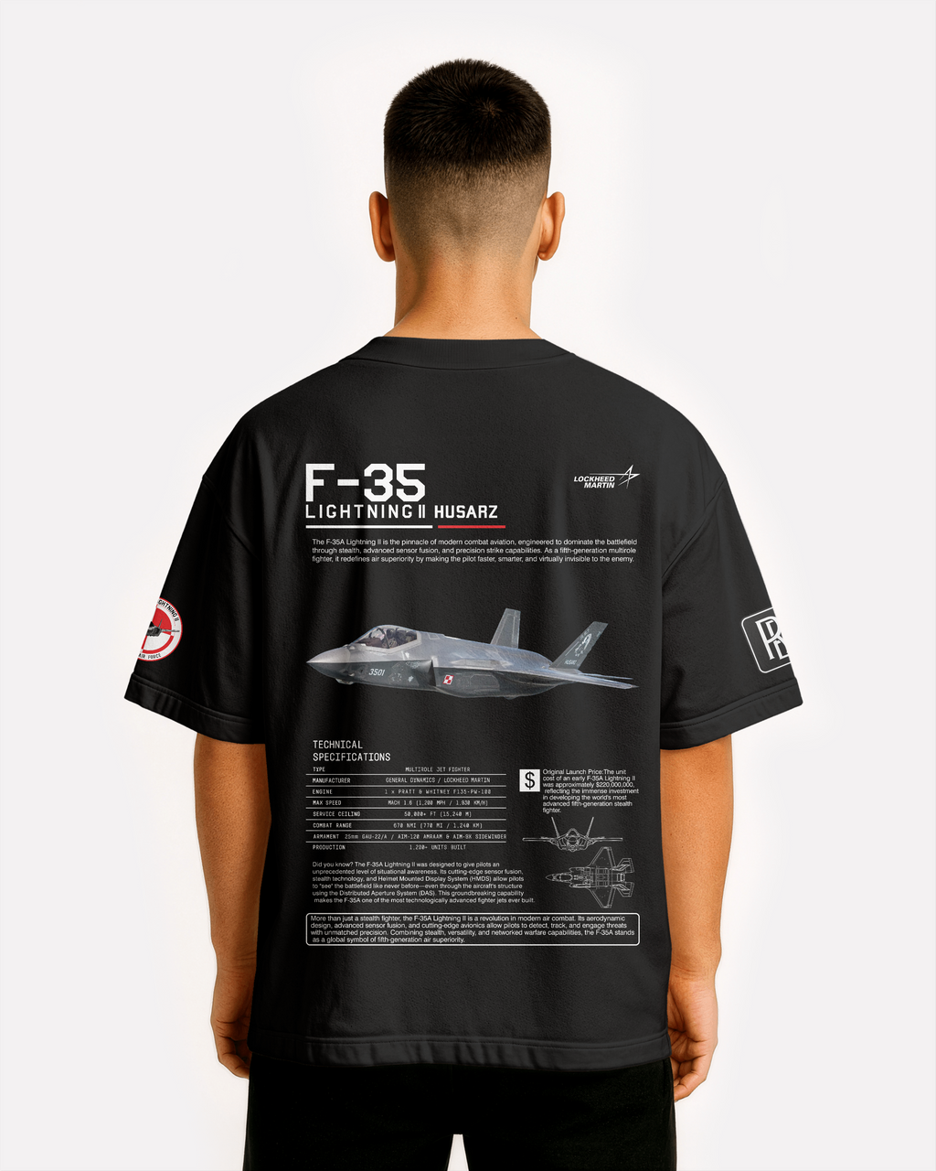 F-35A Oversize T-shirt Unisex biała/czarna - seria 2