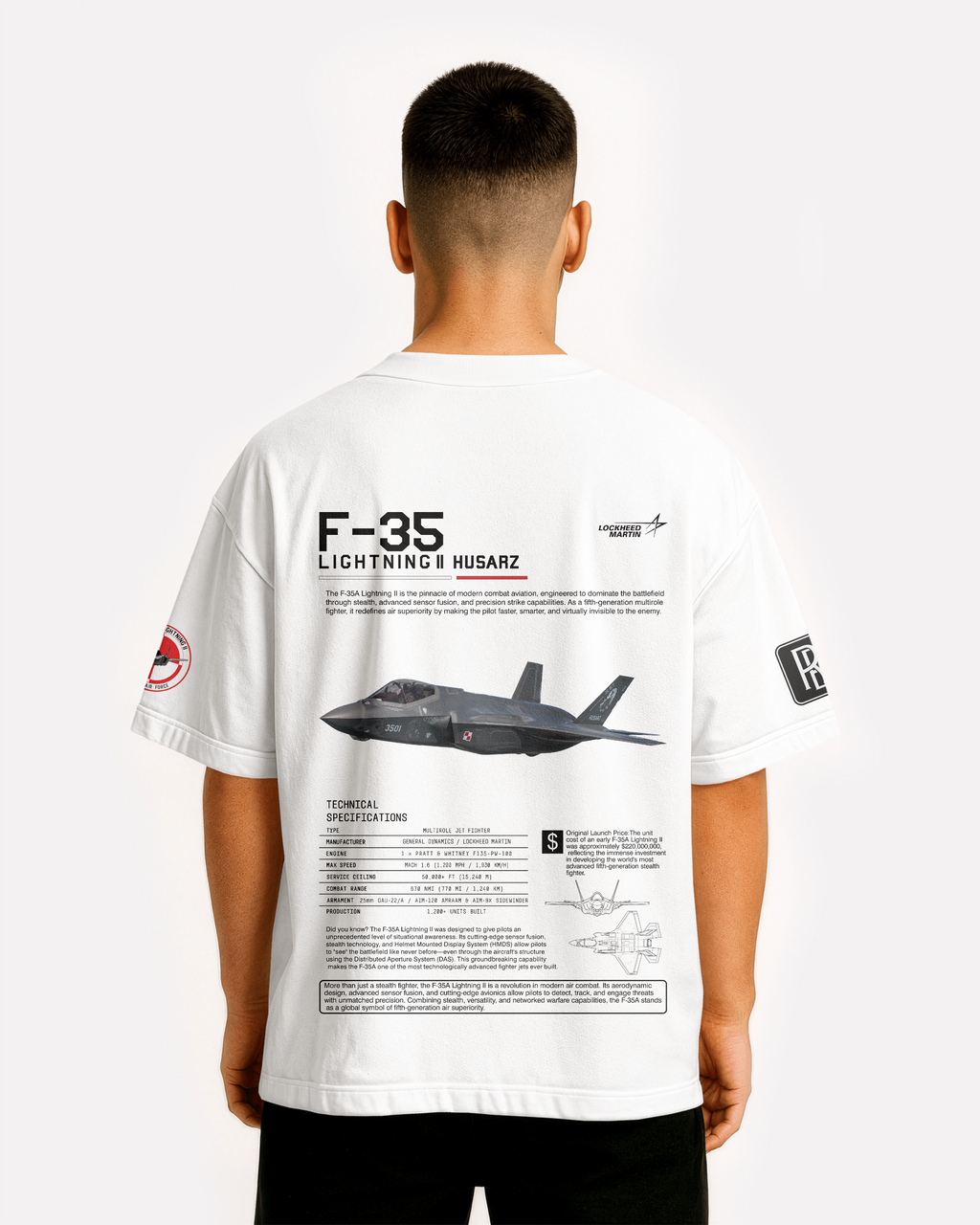 F-35A Oversize T-shirt Unisex biała/czarna - seria 2