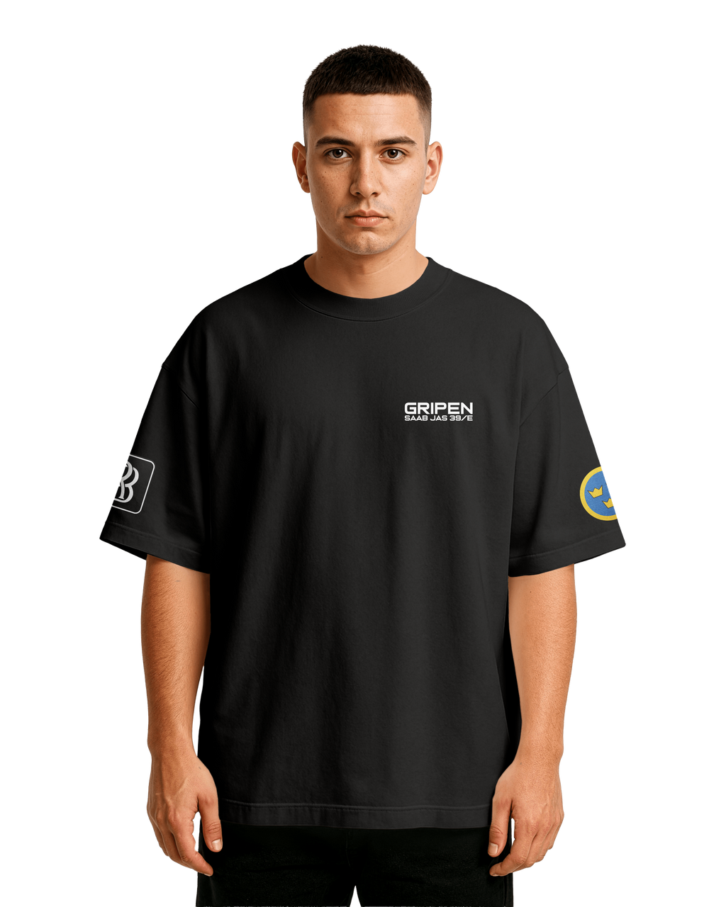 JAS-39 Gripen Oversize T-shirt Unisex biała/czarna