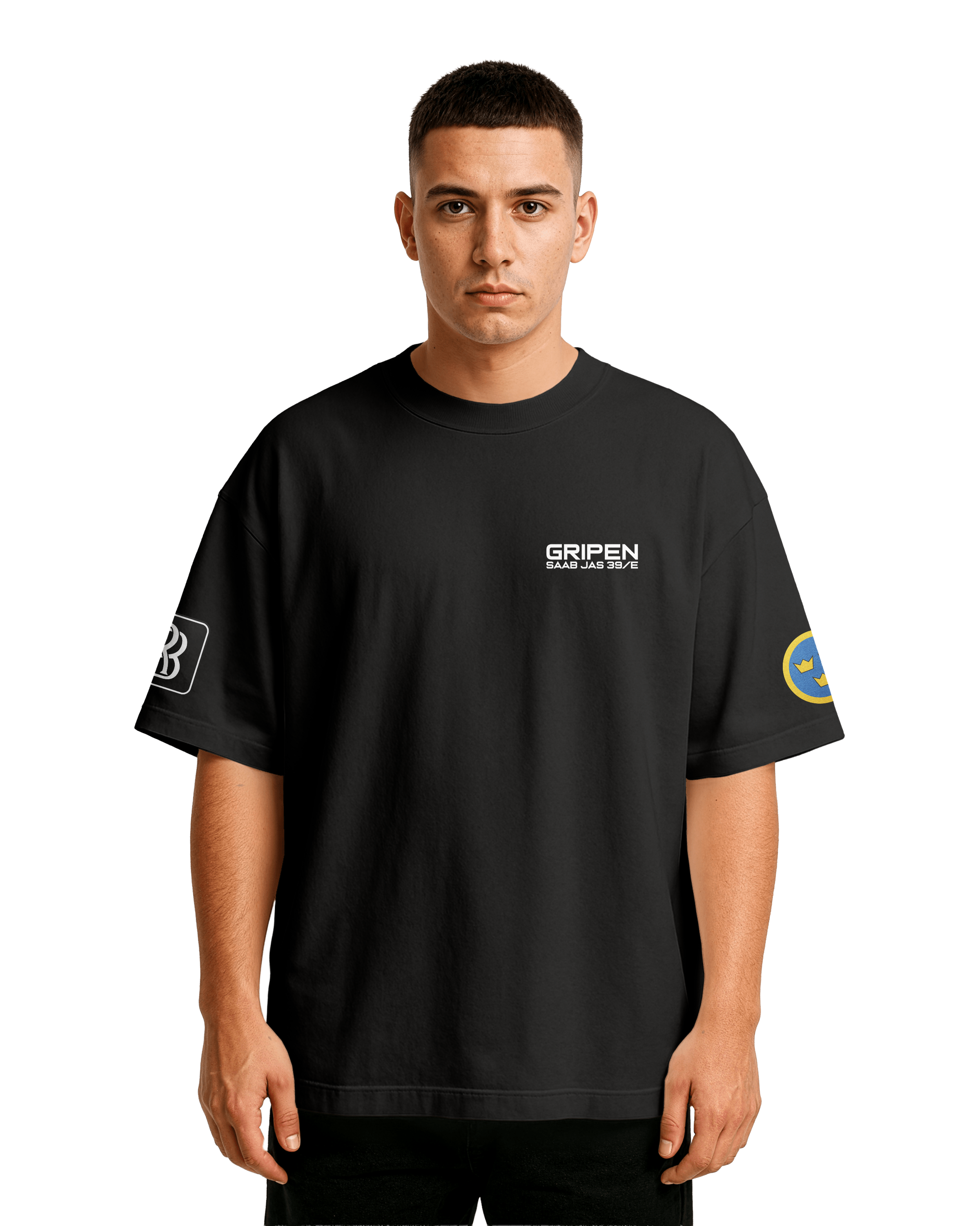 JAS-39 Gripen Oversize T-shirt Unisex biała/czarna