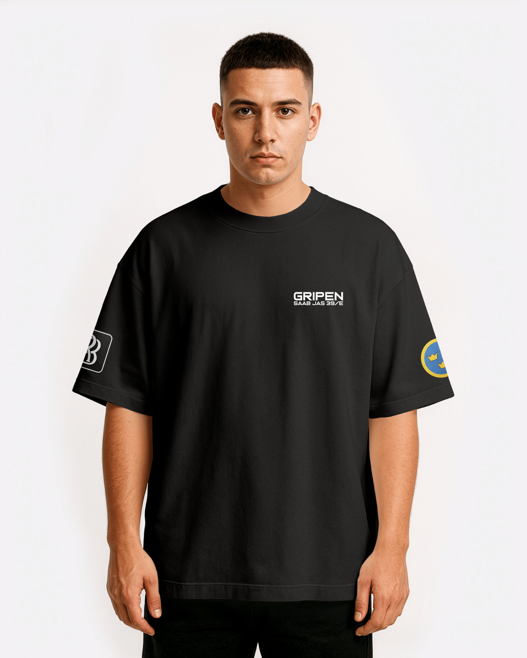 JAS-39 Gripen Oversize T-shirt Unisex biała/czarna