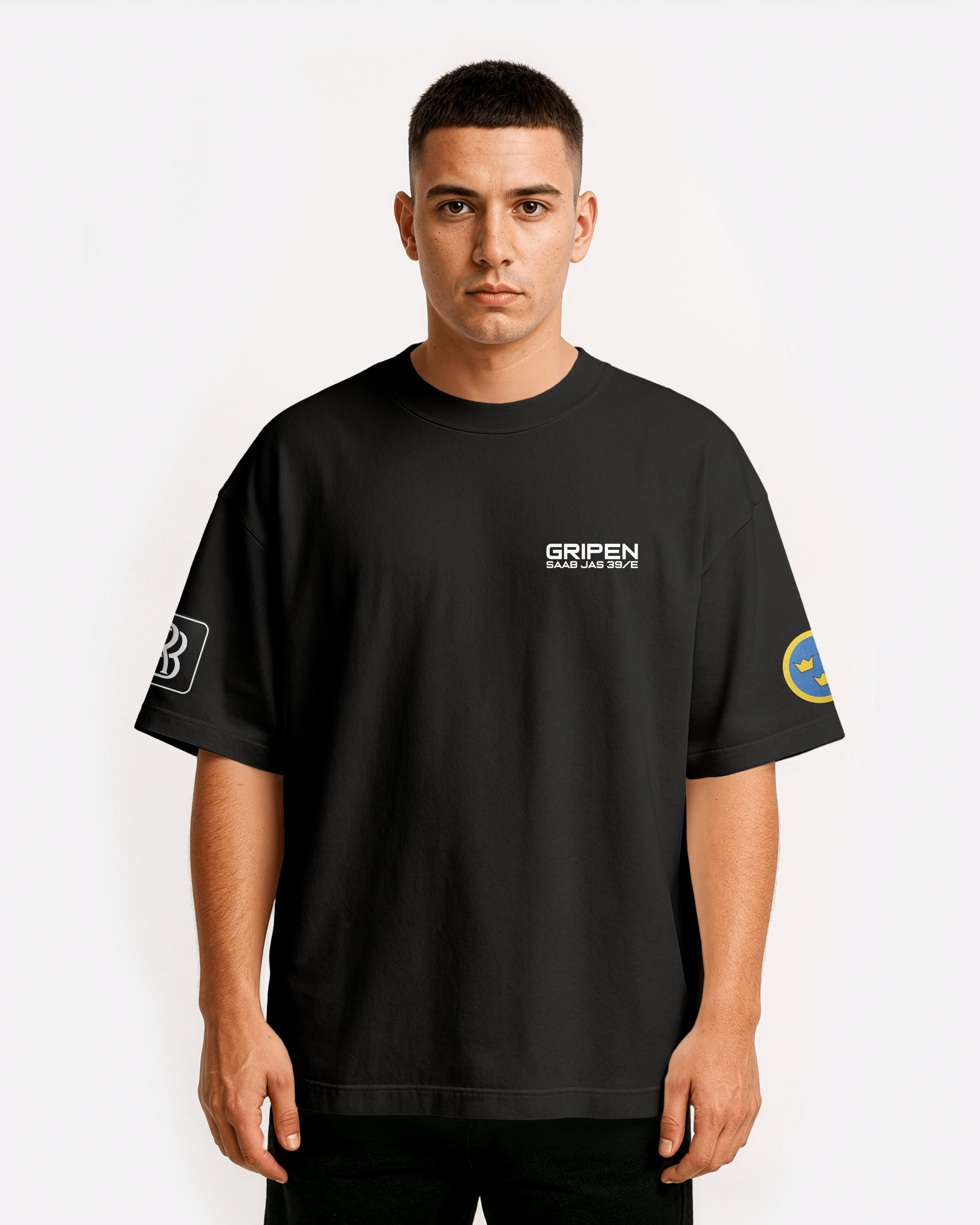 JAS-39 Gripen Oversize T-shirt Unisex biała/czarna