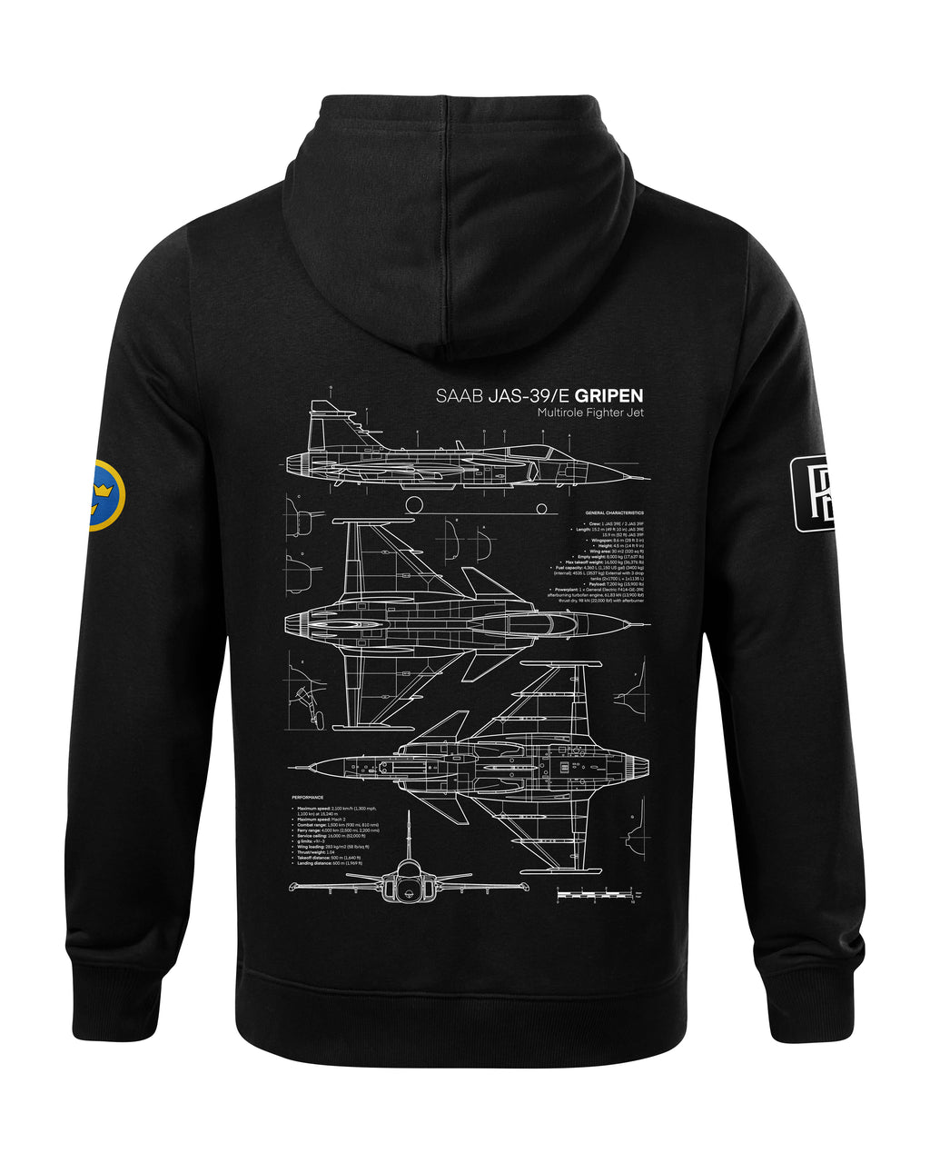 JAS-39 Gripen Bluza z kapturem 320g czarna/szara