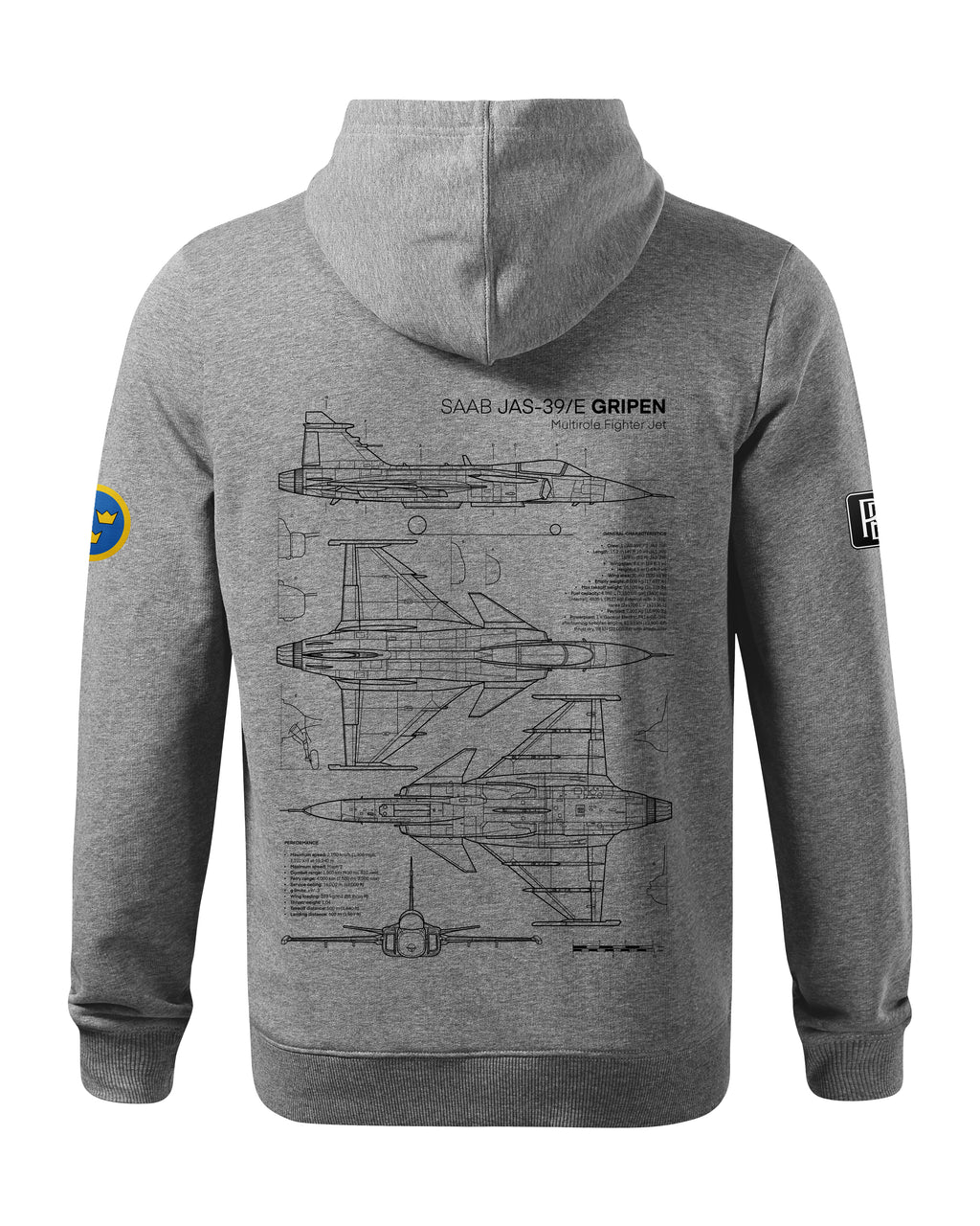 JAS-39 Gripen Bluza z kapturem 320g czarna/szara
