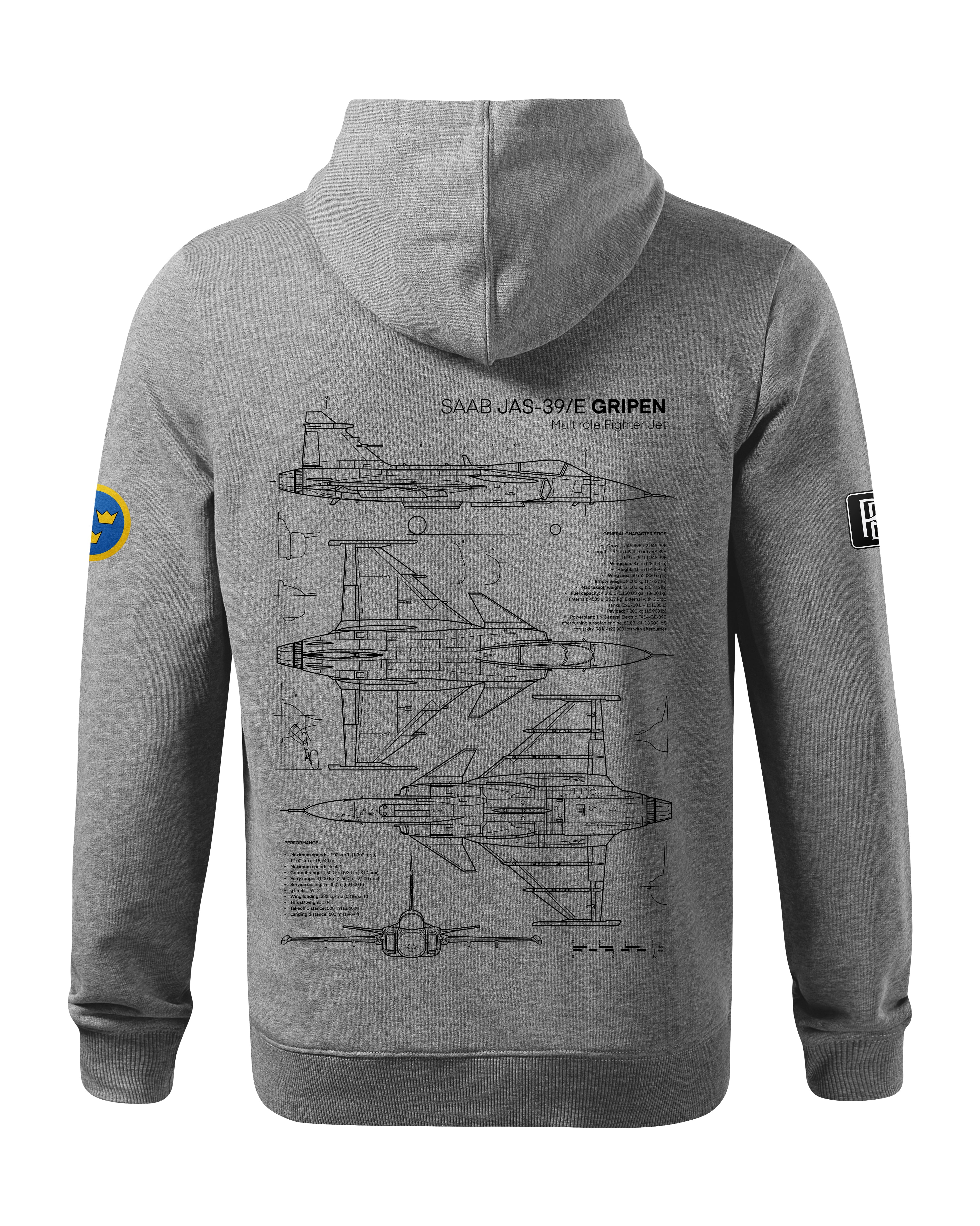JAS-39 Gripen Bluza z kapturem 320g czarna/szara