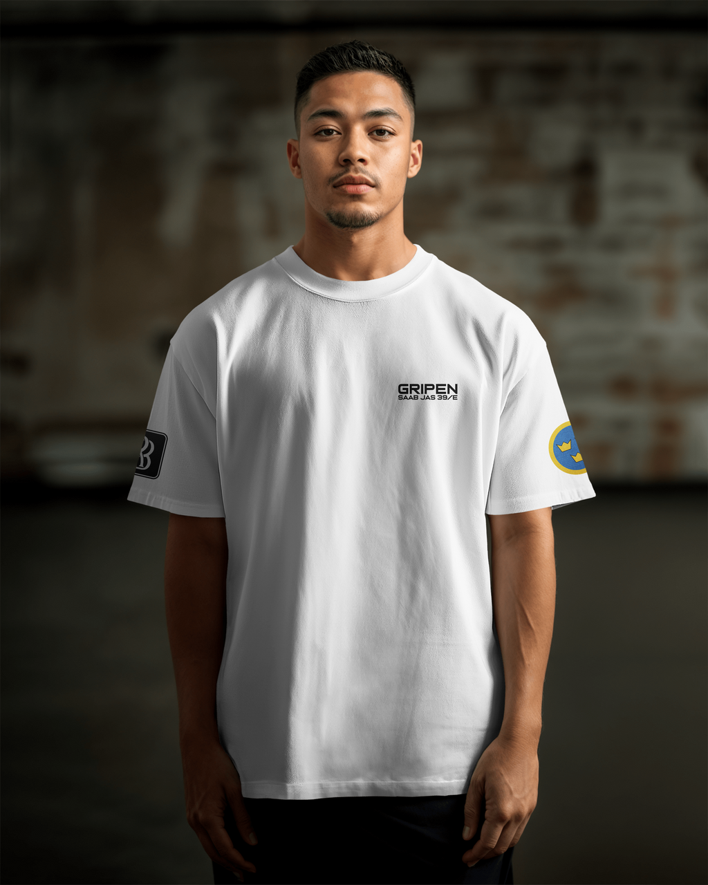 JAS-39 Gripen Oversize T-shirt Unisex biała/czarna