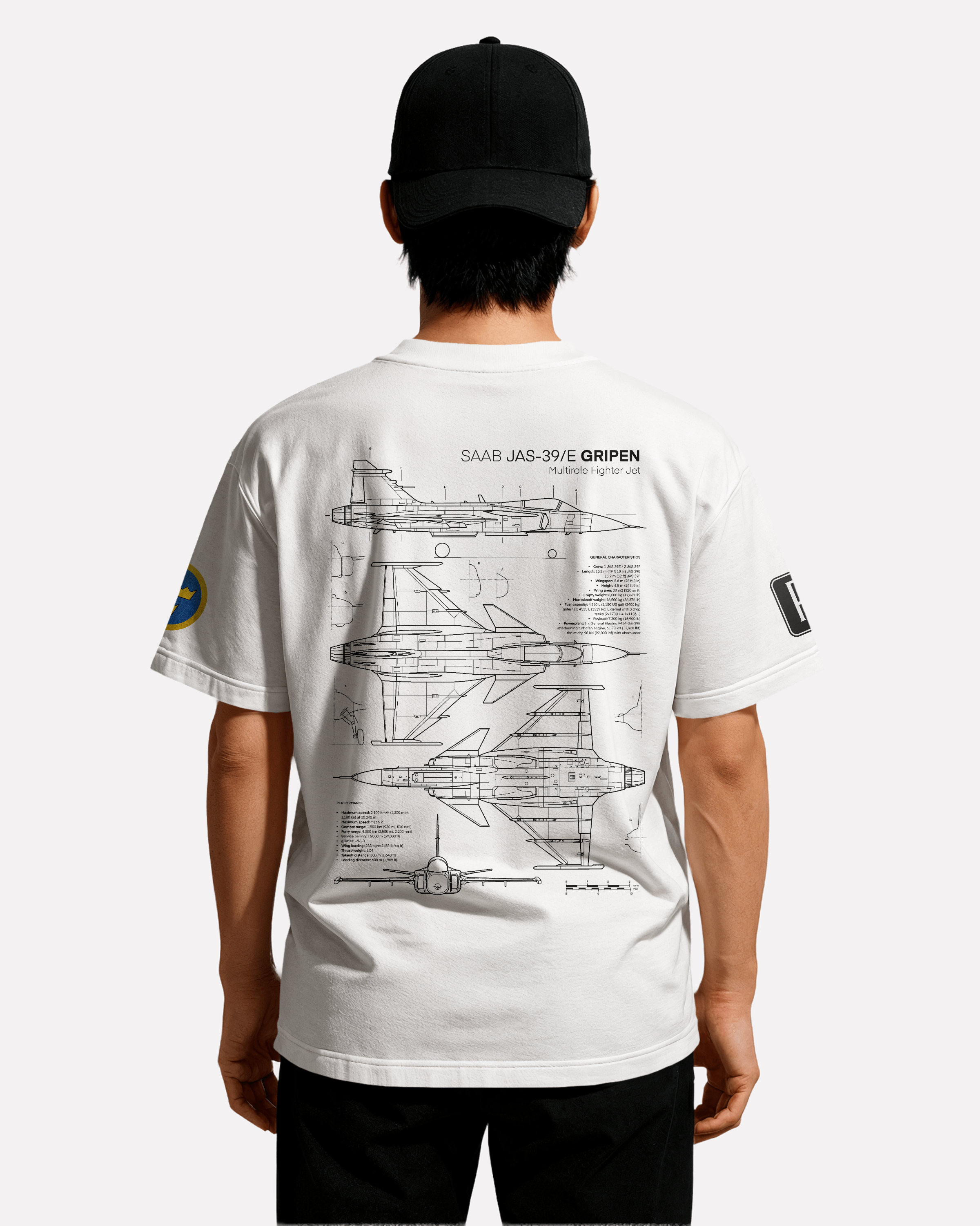 JAS-39 Gripen T-shirt Classic Unisex biała/czarna