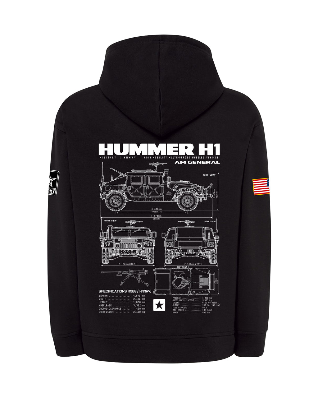 Hummer H1 Bluza z kapturem 320g czarna/szara