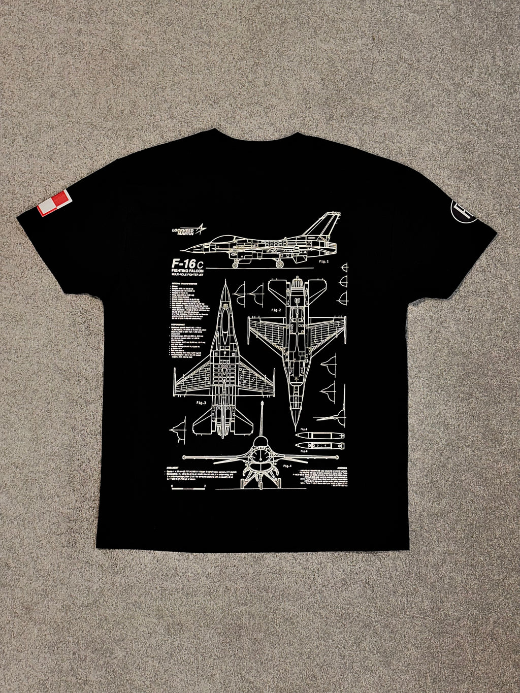 F-16 T-shirt Classic Unisex biała/czarna