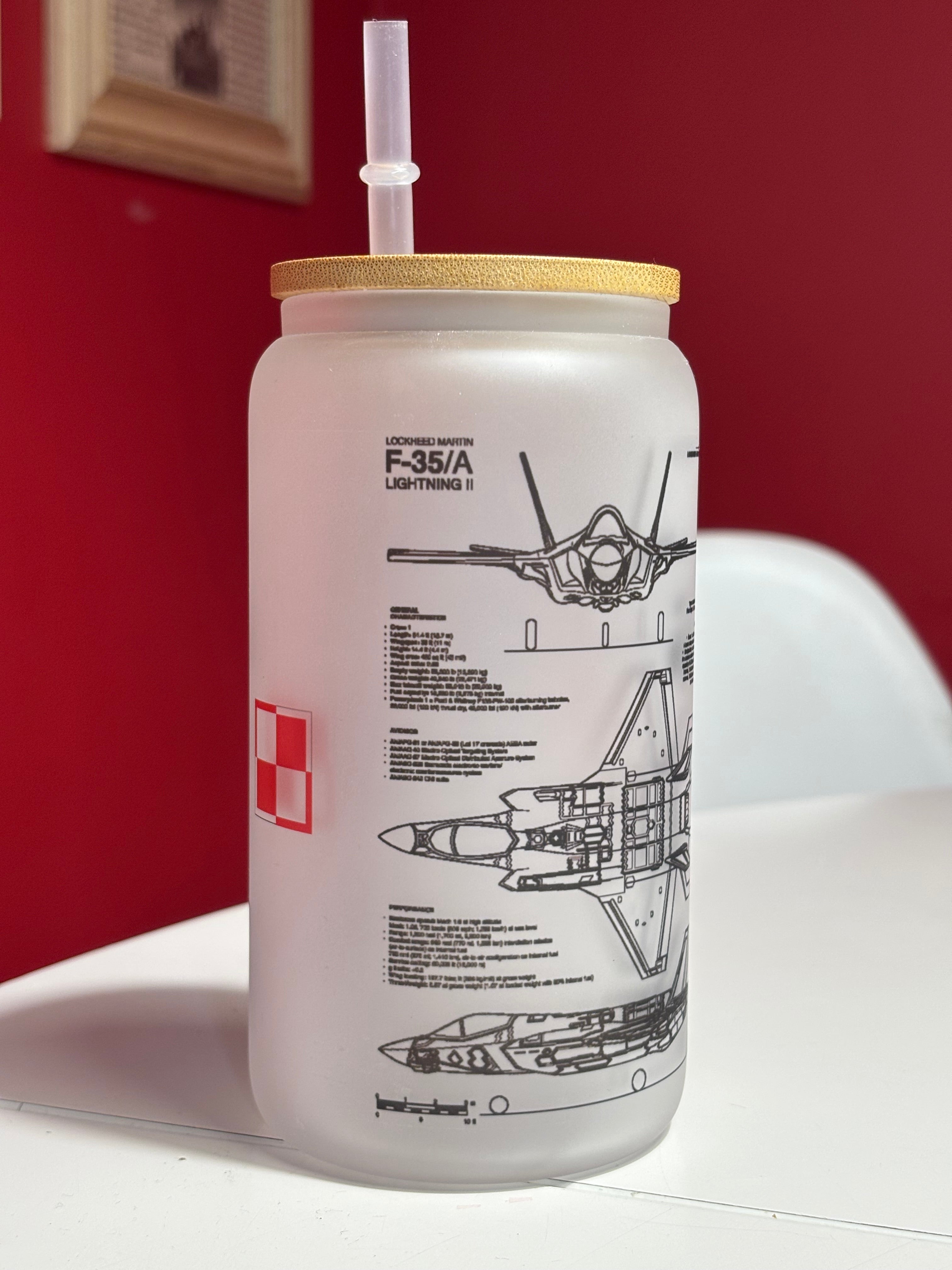 F-35A Glass with lid and straw 500 ml