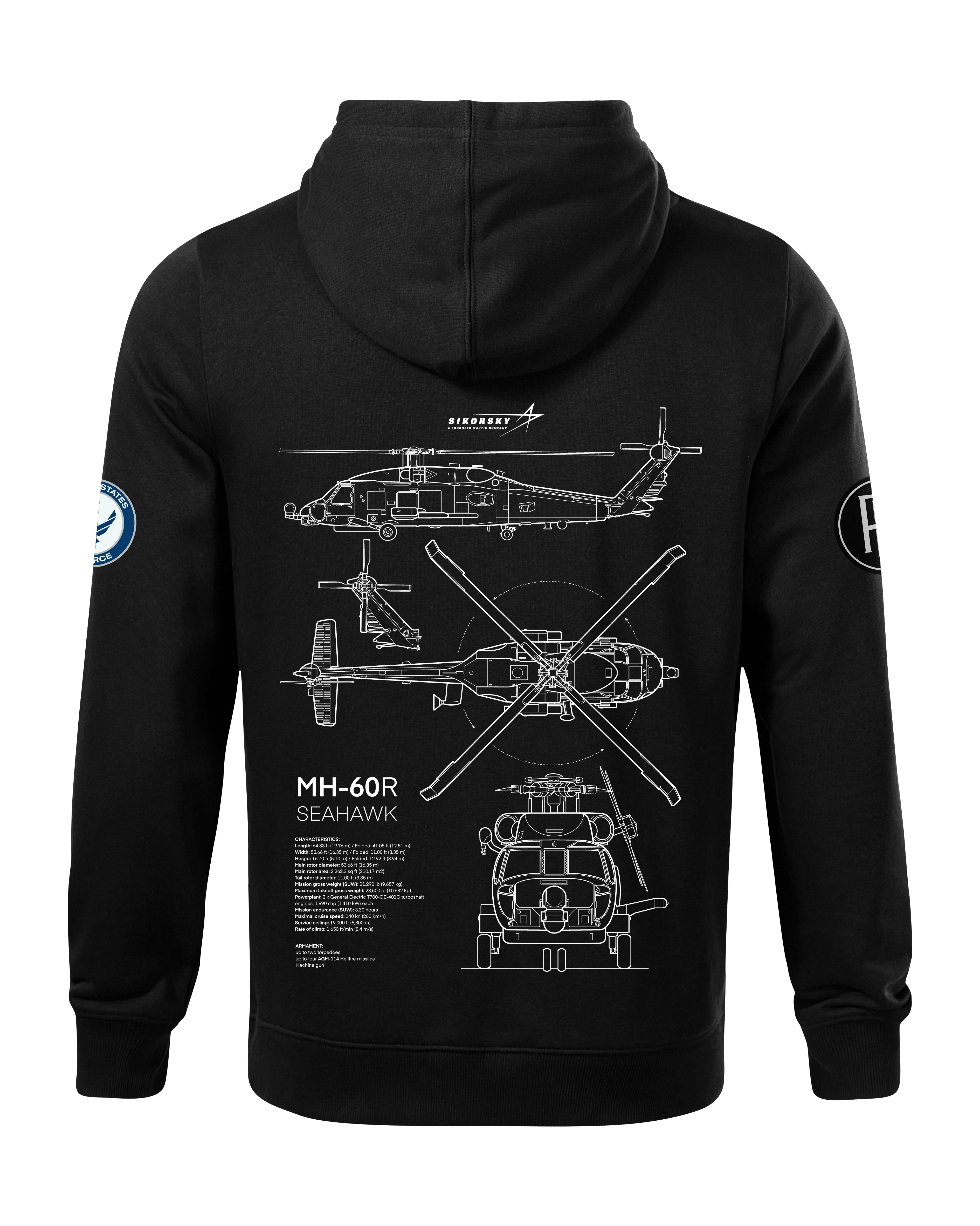 MH-60 Seahawk Bluza z kapturem 320g czarna/szara