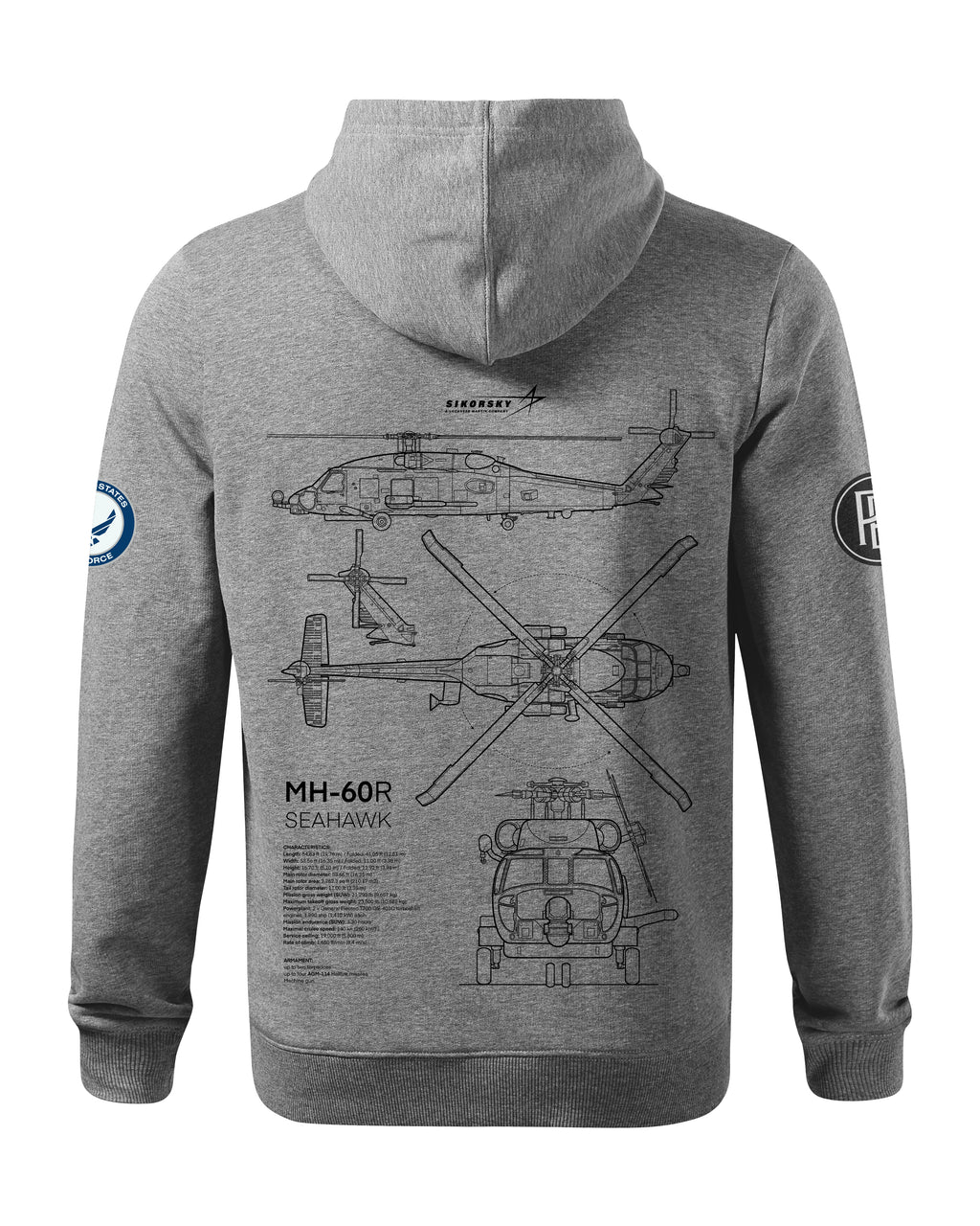 MH-60 Seahawk Bluza z kapturem 320g czarna/szara