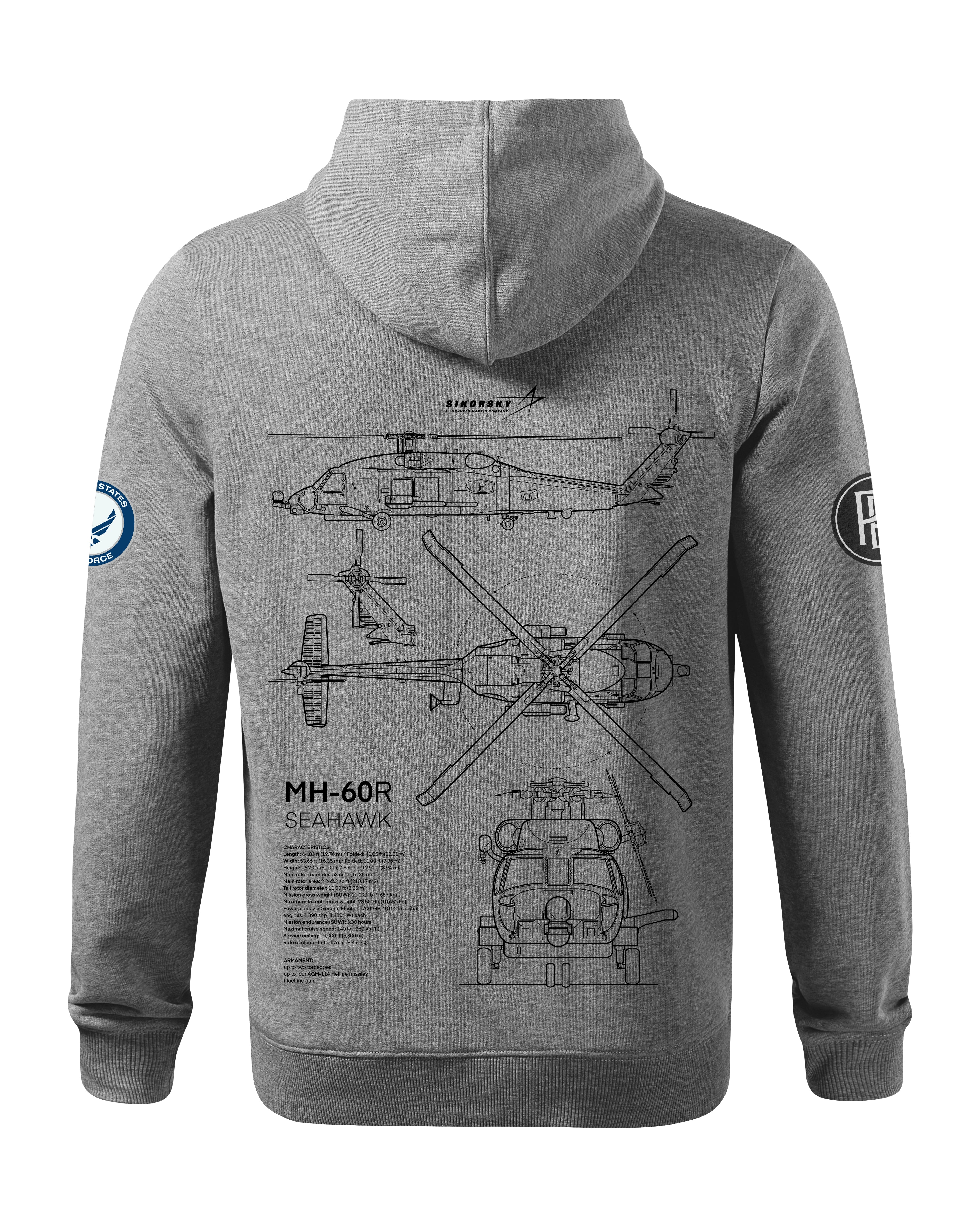 MH-60 Seahawk Bluza z kapturem 320g czarna/szara