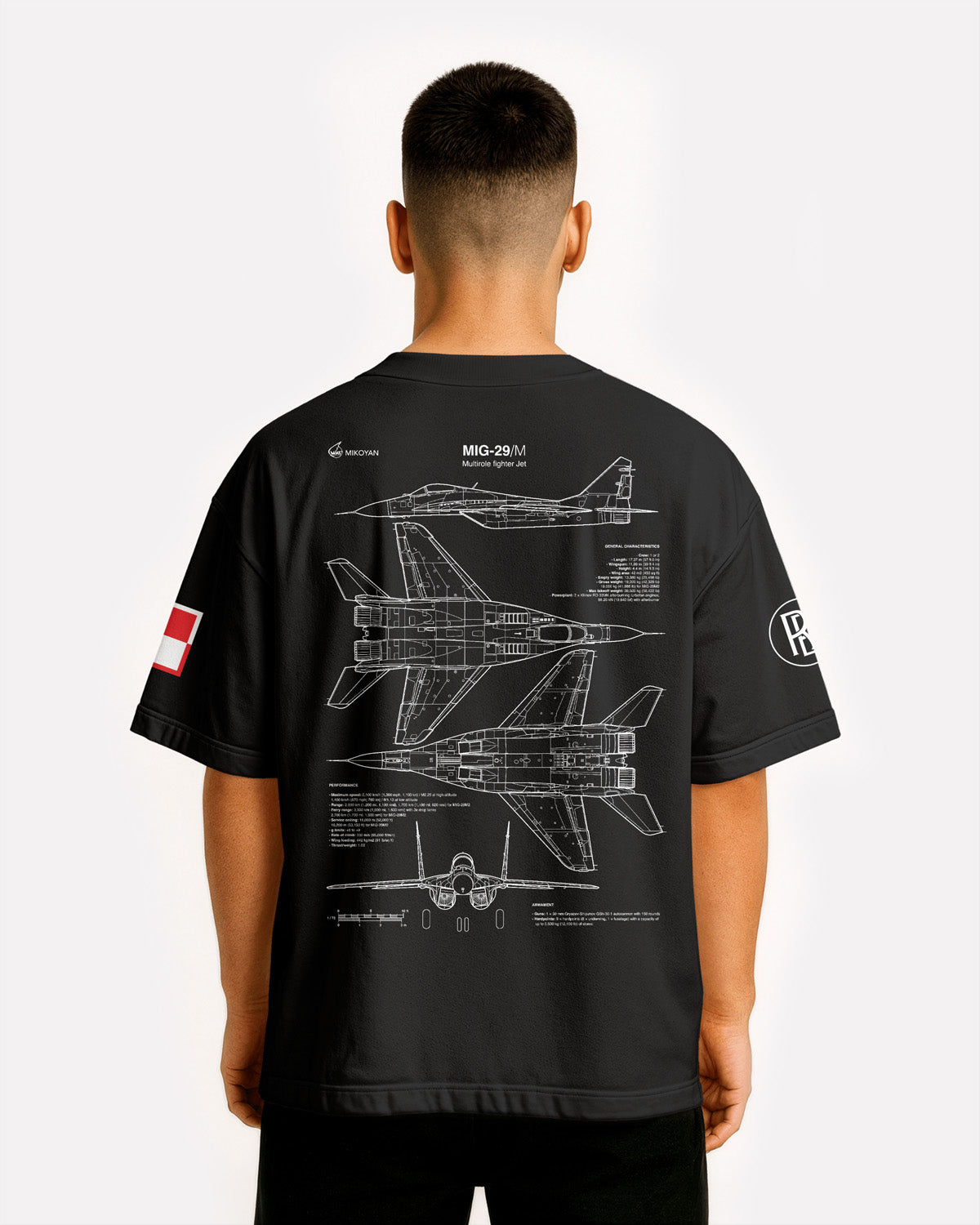 MIG-29 Oversize T-shirt Unisex biała/czarna