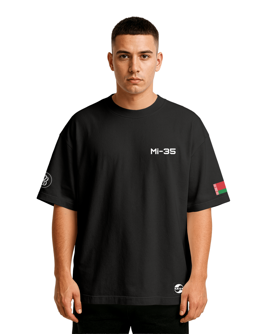 Mi-35 – Siły Powietrzne Białorusi Oversize T-shirt Unisex biała/czarna