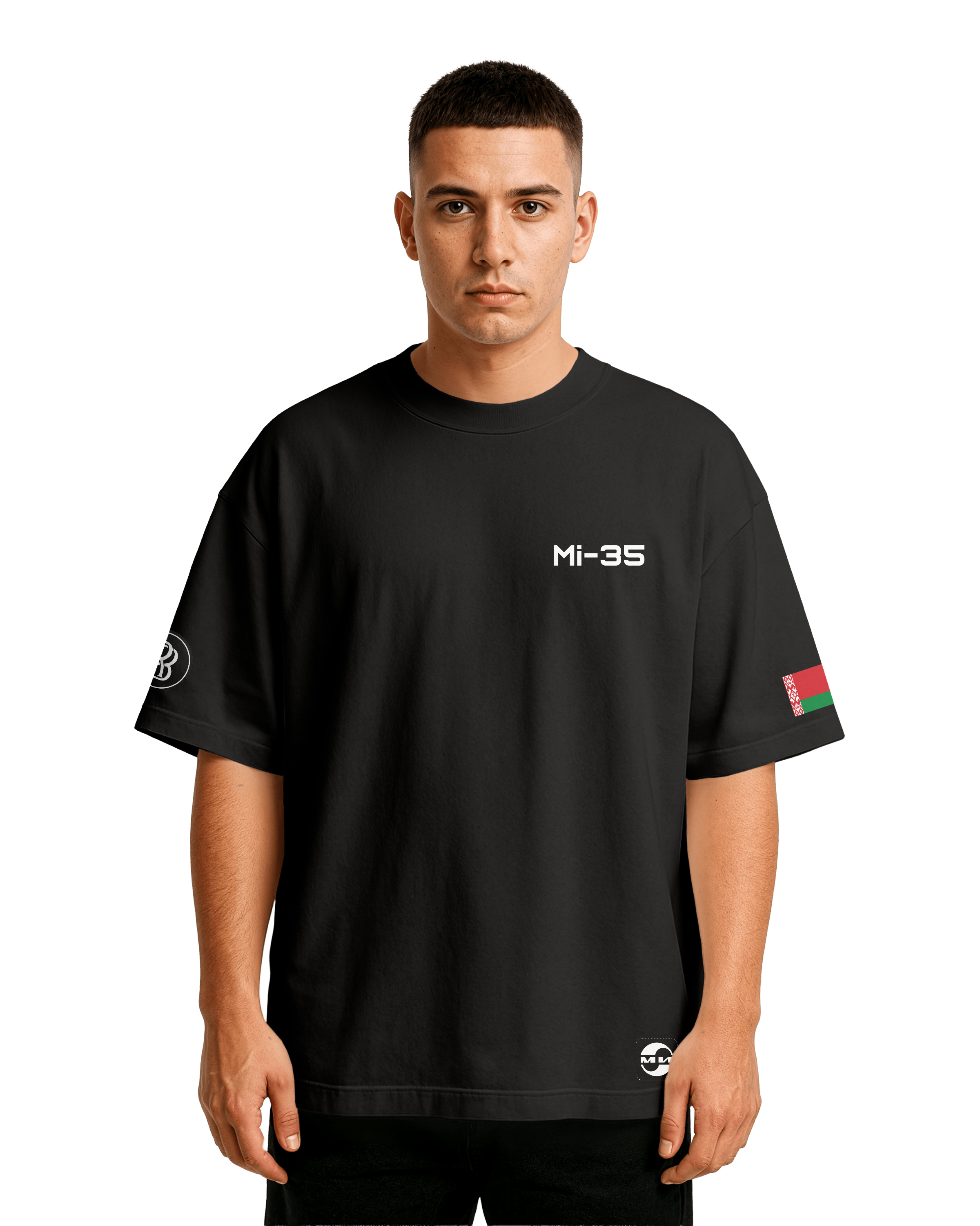 Mi-35 – Siły Powietrzne Białorusi Oversize T-shirt Unisex biała/czarna