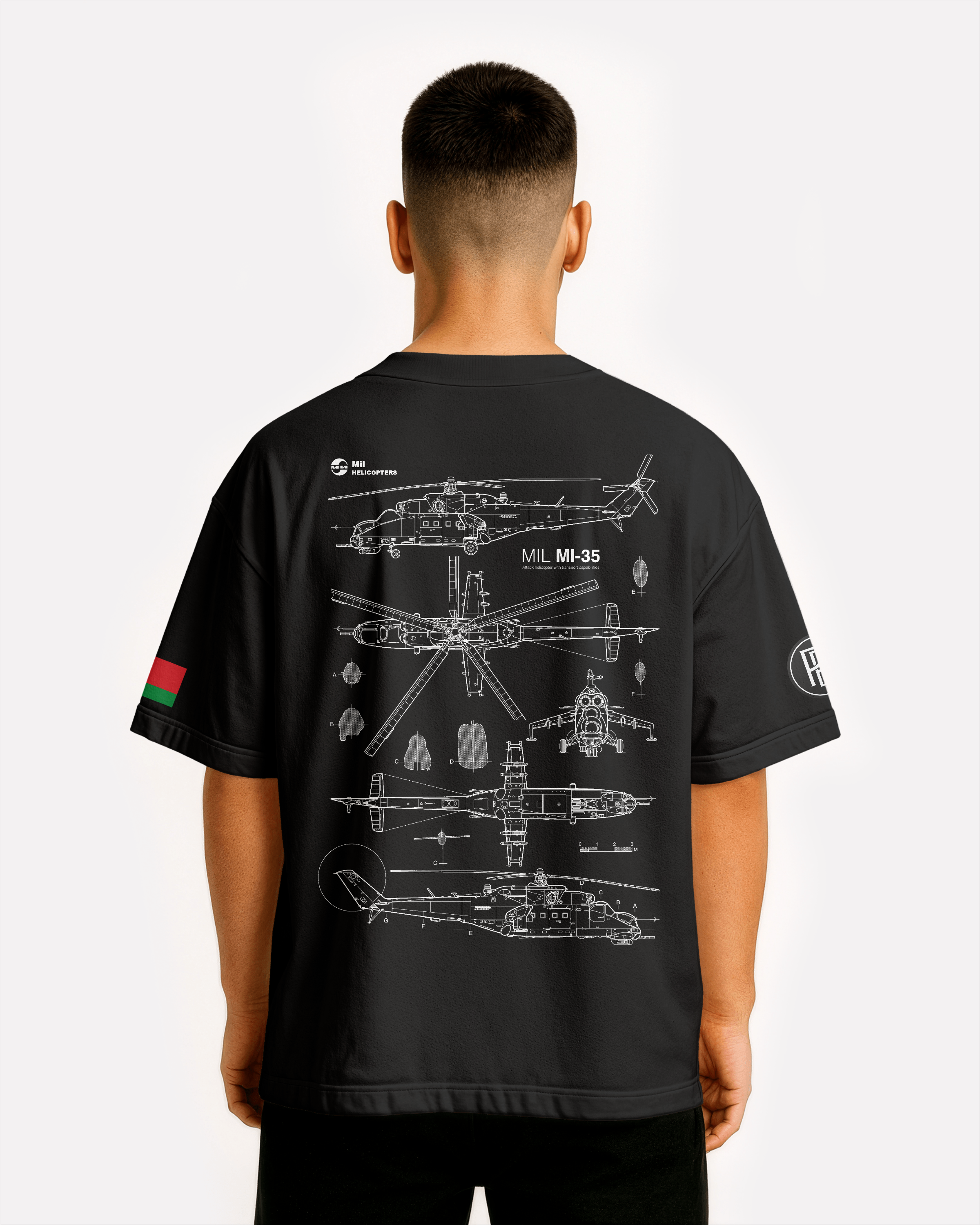 Mi-35 – Siły Powietrzne Białorusi Oversize T-shirt Unisex biała/czarna