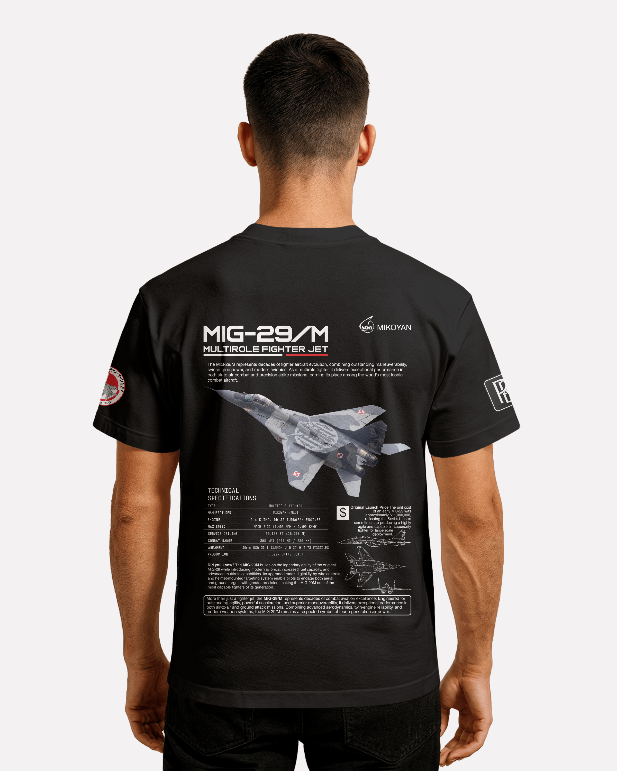 MIG-29 T-shirt Classic Unisex biała/czarna - seria 2